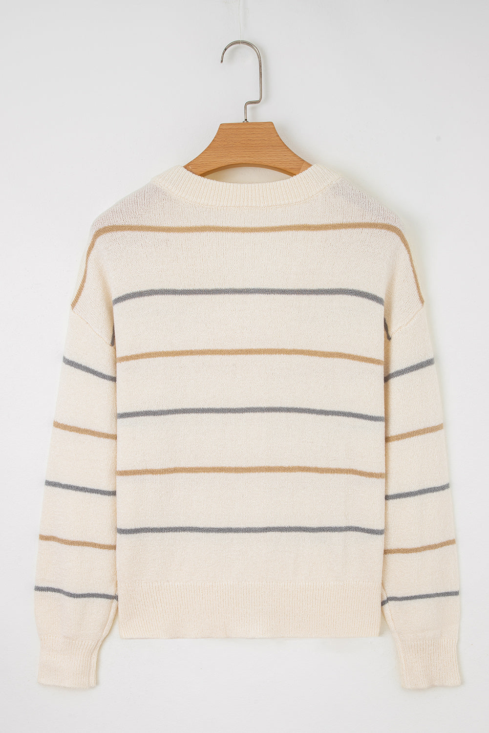 Multicolour Striped Buttoned Front V-Neck Drop Shoulder Cardigan - eAura