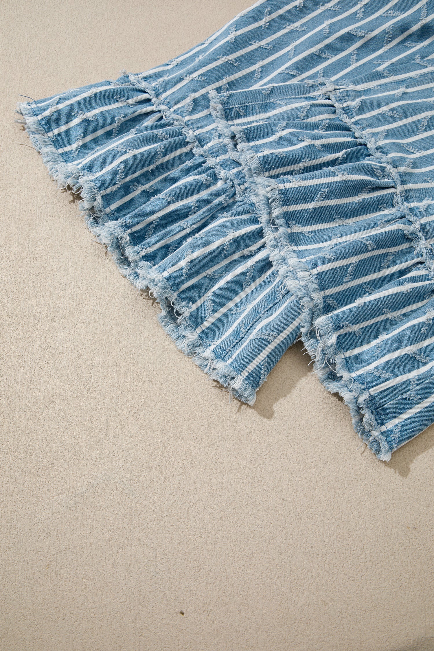 Striped Distressed Ruffled Wide Leg Denim Overalls – Blue