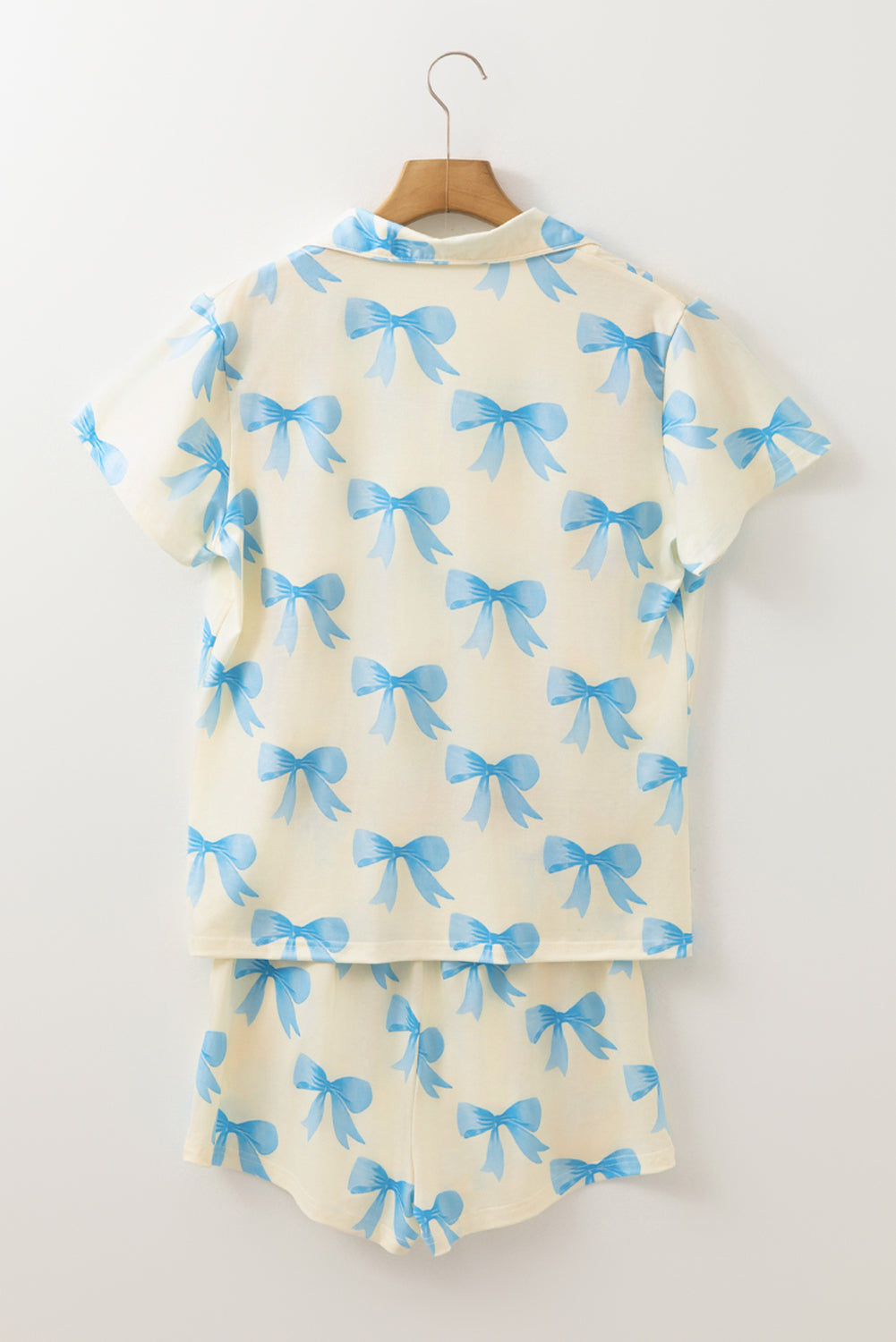 Yellow Bow Printed Short Sleeve Shirt Shorts Pyjama Set eAura