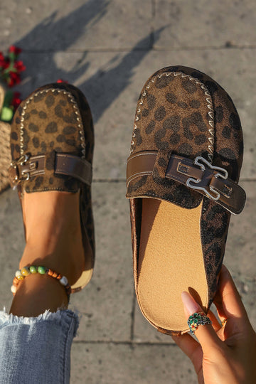 Coffee Faux Suede Buckle Strap Mule Sandals