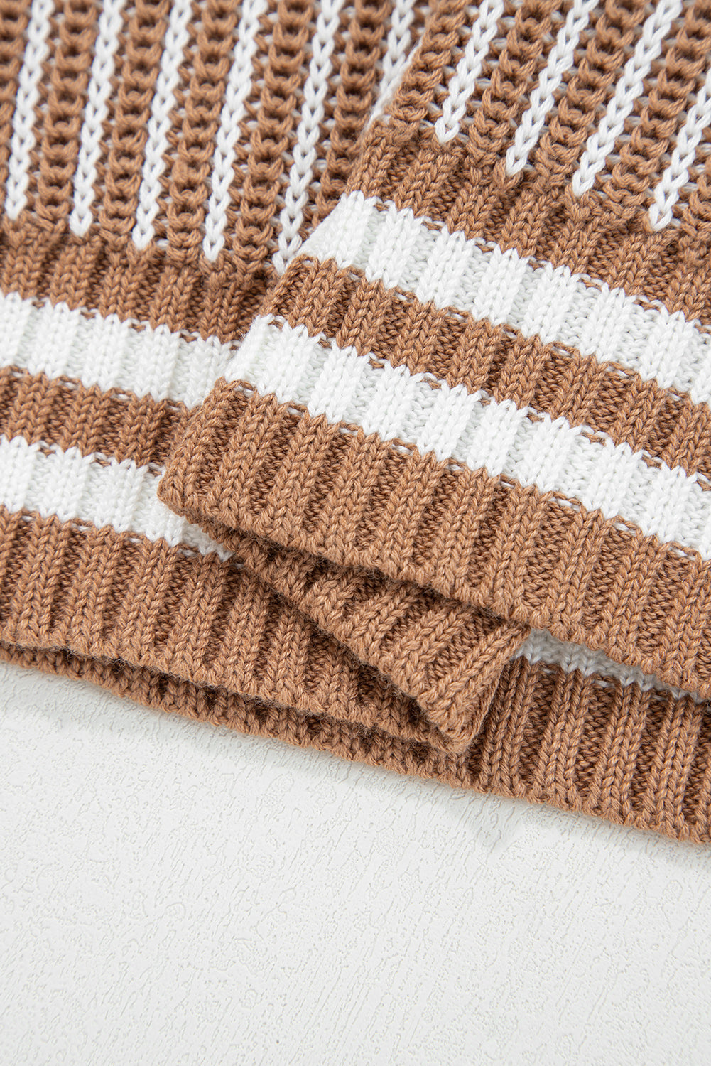 Two Tone Striped Patchwork Drop Shoulder Oversized Sweater - eAura