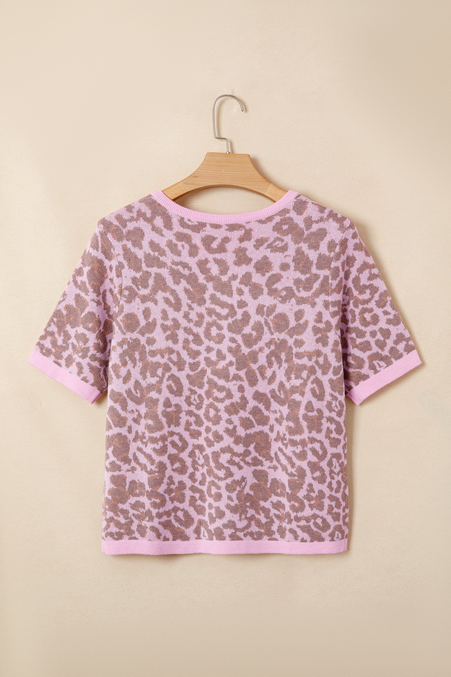 Leopard Button Down Short Sleeve Sweater Cardigan – Pink
