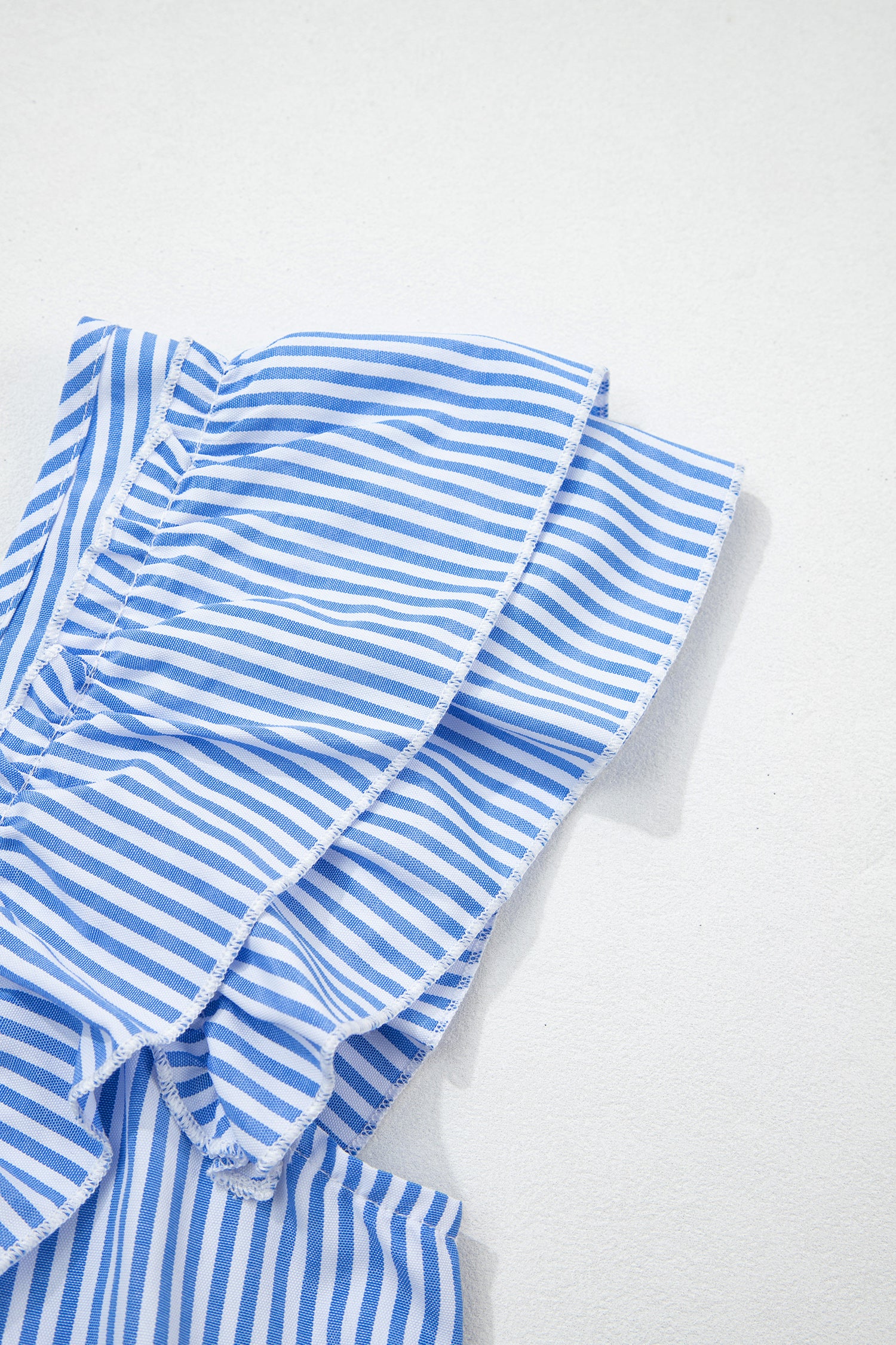 Square Neck Bow Back Ruffle Sleeve Blouse – Blue Stripe