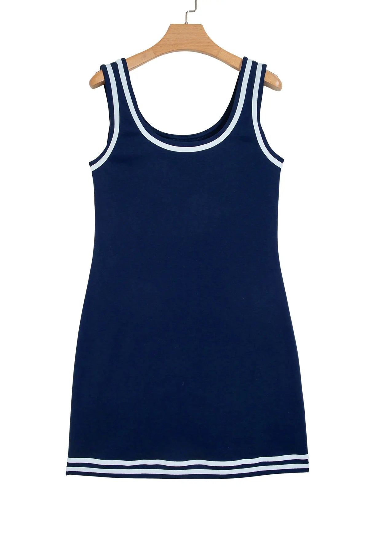 Contrast Trim U Neck Sleeveless Mini Dress – Dirty Blue