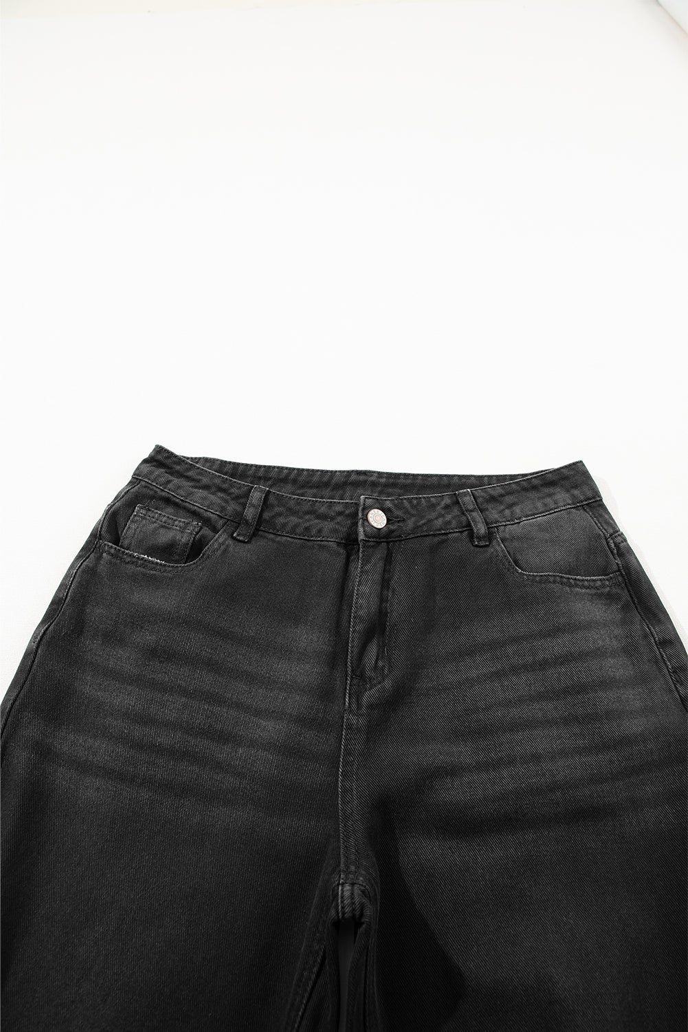Black Distressed Hollow-out High Waist Cropped Flare Jeans Beagle Boutique Fashion Outlet