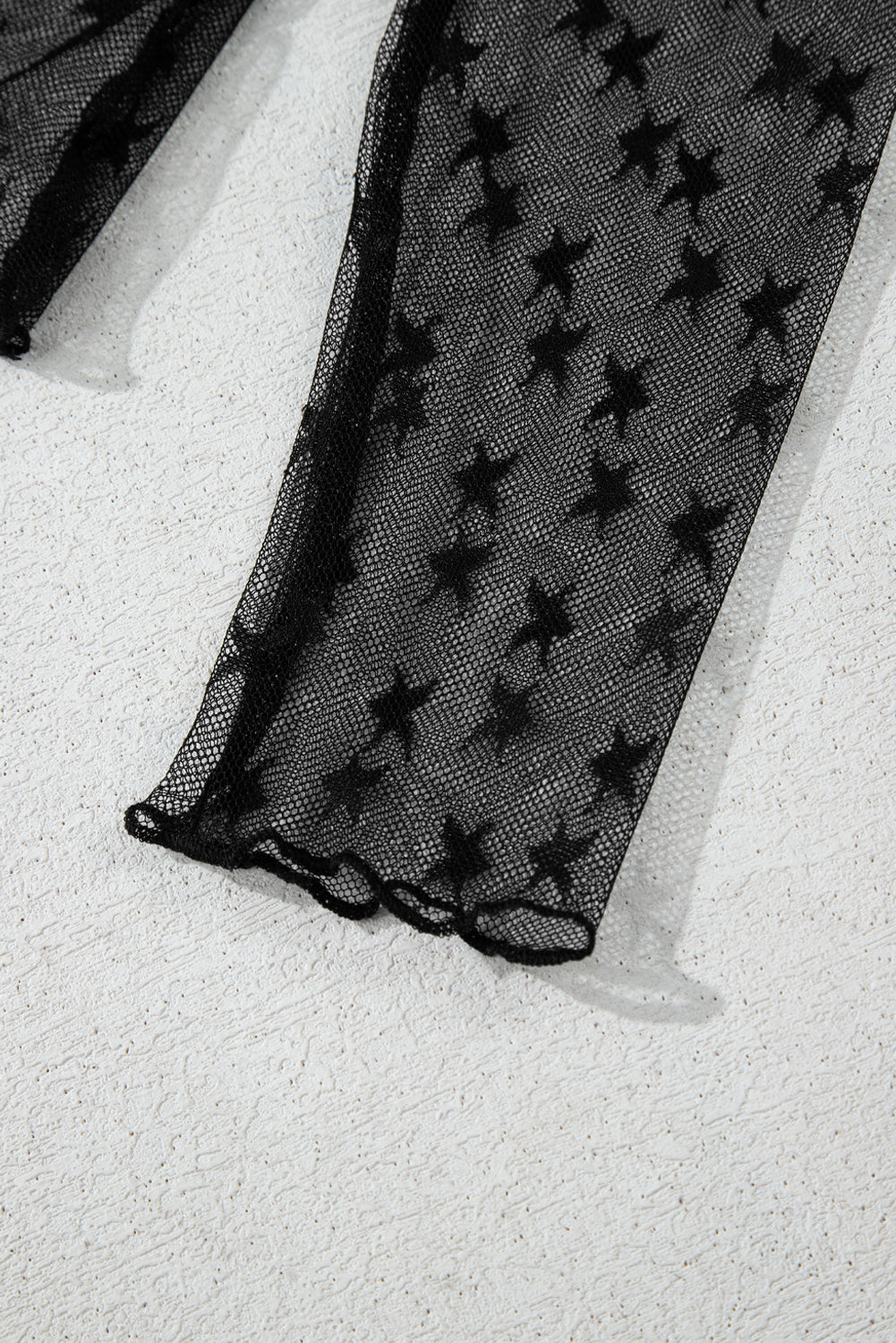 Black Star Print Mesh Sheer Slim Long Sleeve Top eAura