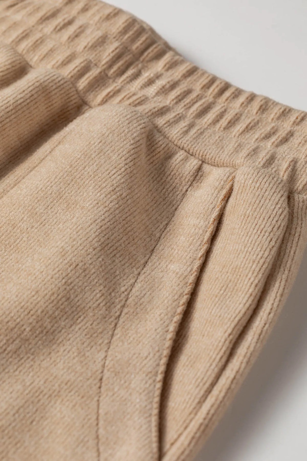 Solid Colour Short Sleeve Ribbed Top Casual Pants 2pcs Set – Light French Beige