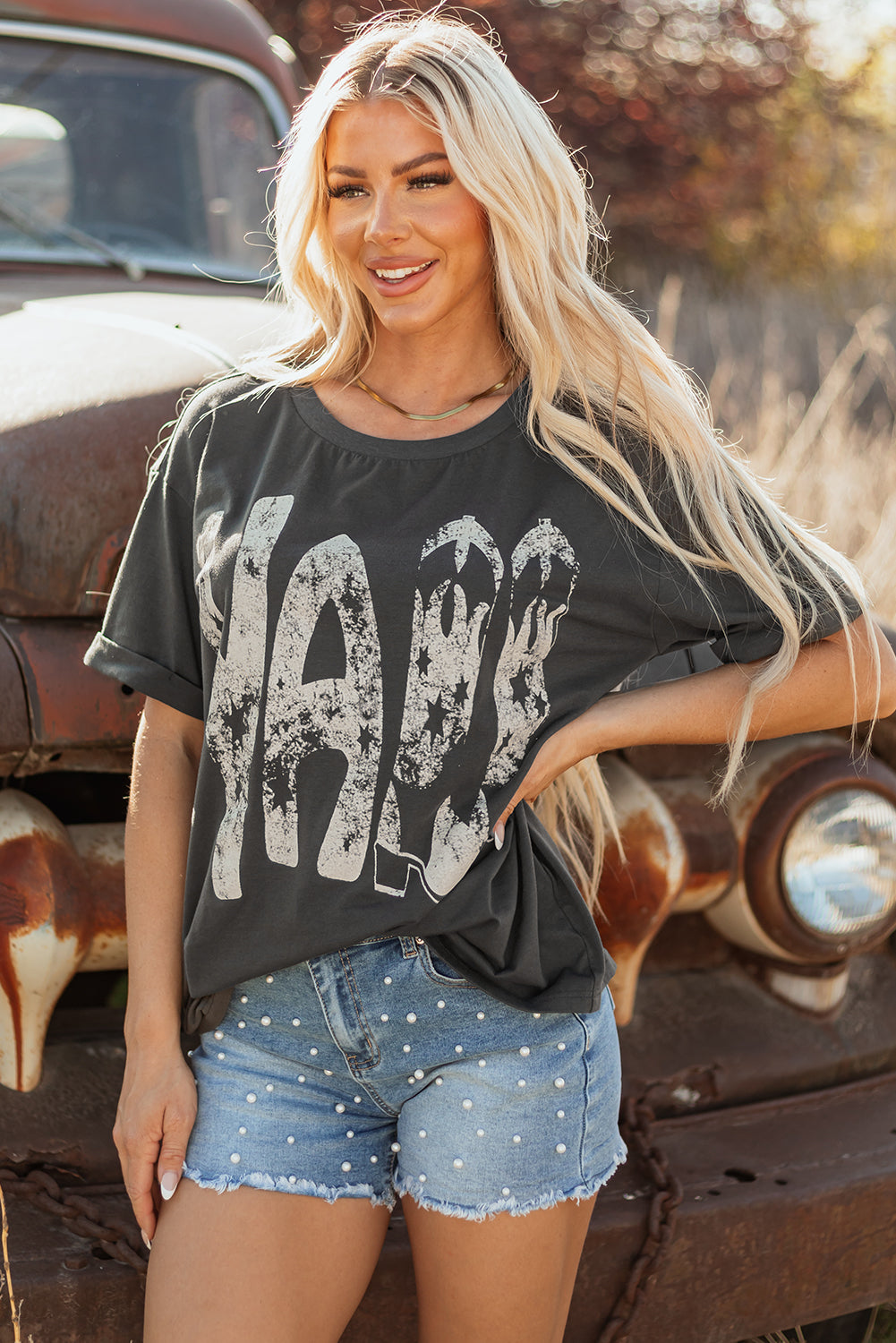 Carbon Grey Vintage Yall Cowboy Boots Graphic Tee eAura