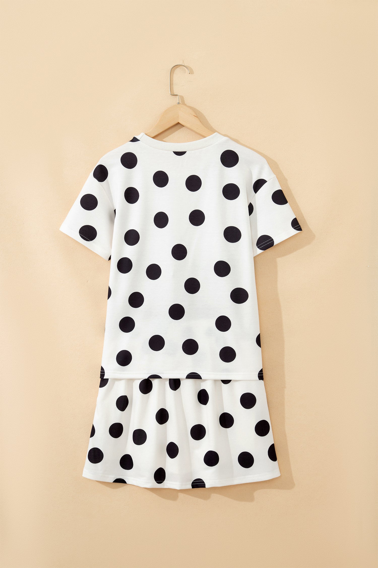 Polka Dot Short Sleeve Top Casual Skort 2pcs Outfit – White