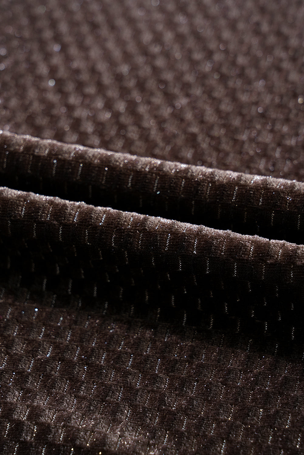 Dark Brown Textured Velvet V Neck Shift Dress eAura