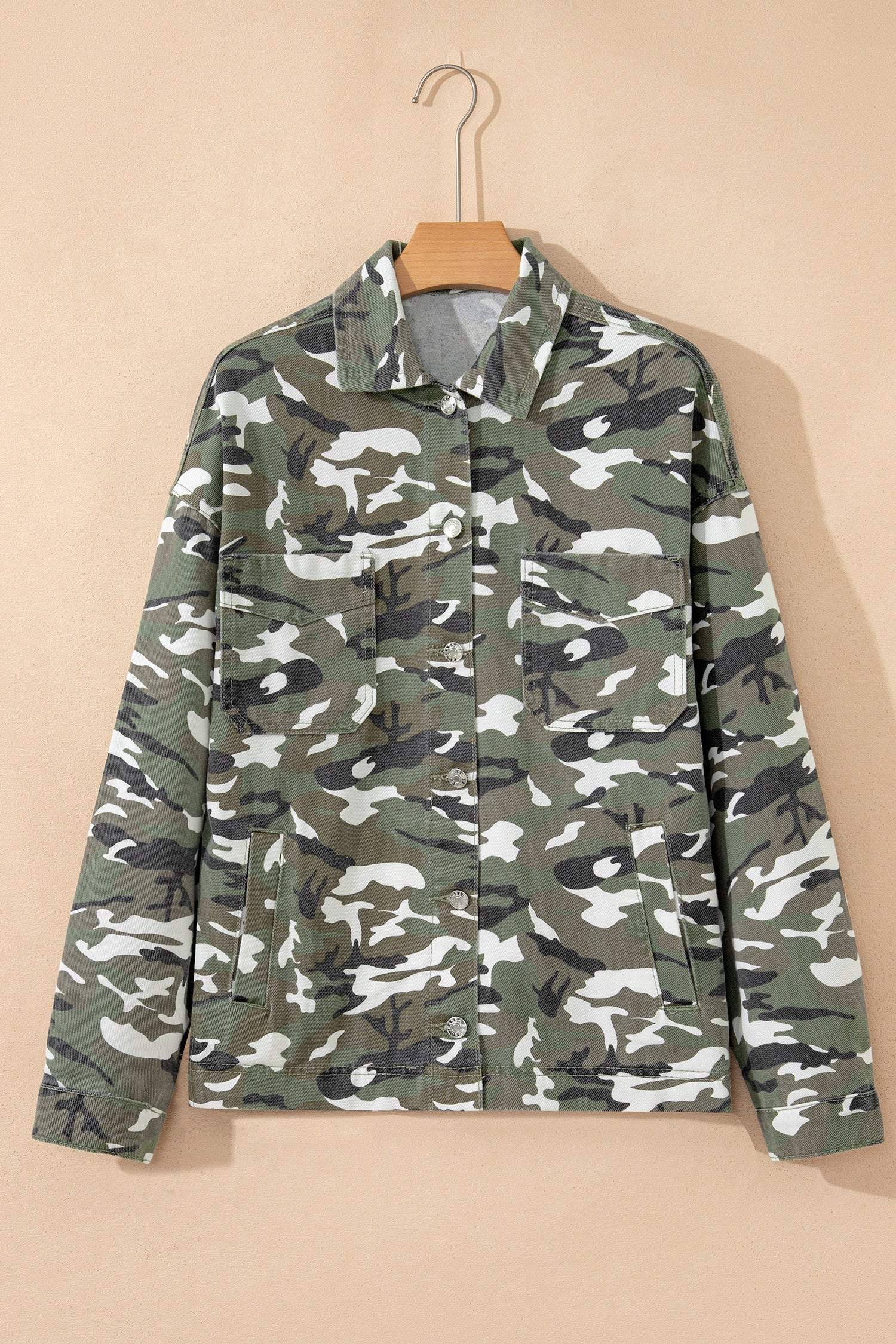 Camo Chest Pockets Oversized Denim Jacket - Green / S - Outerwear/Denim jackets