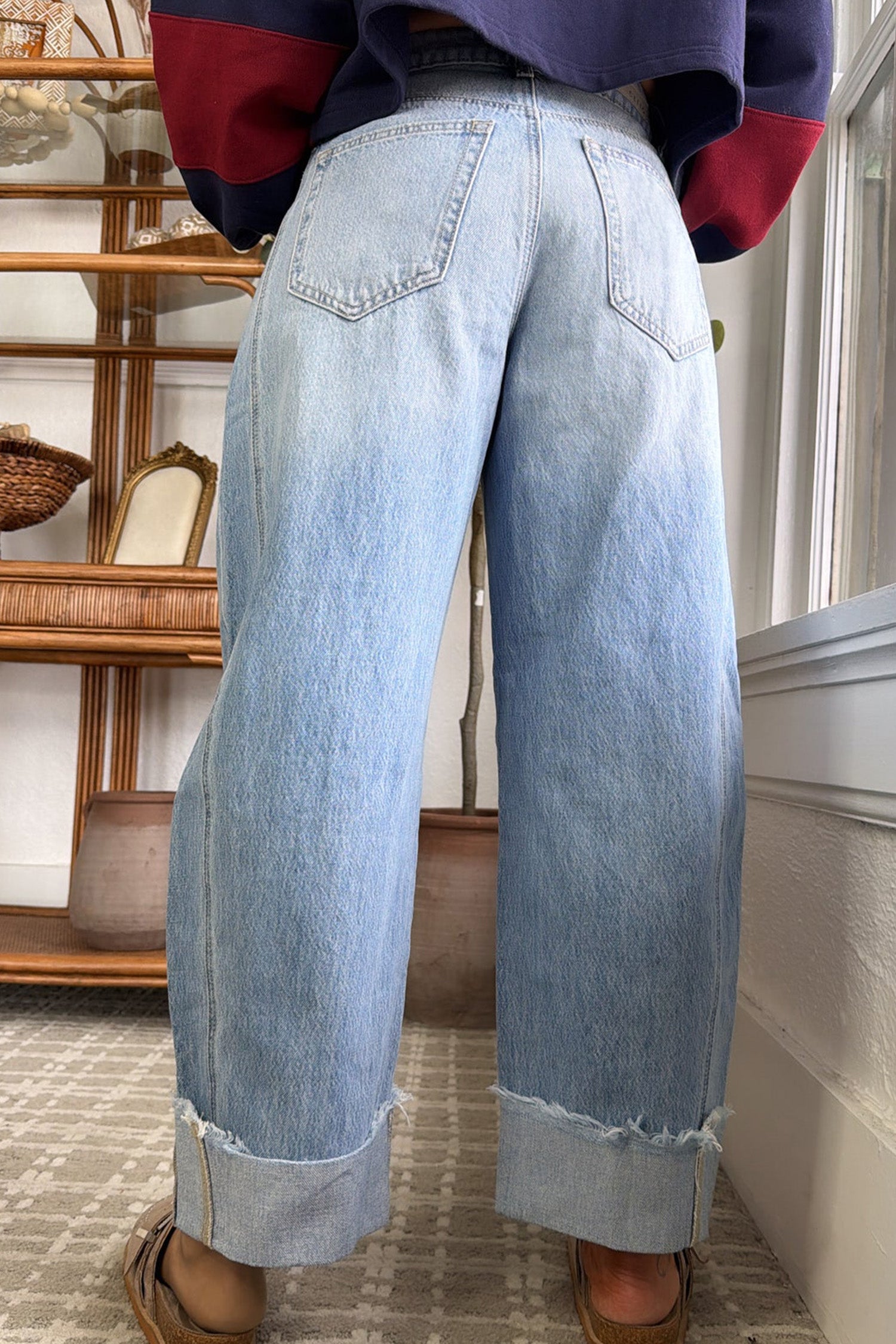 Raw Hem Turnup Loose Ankle-length Jeans – Sail Blue
