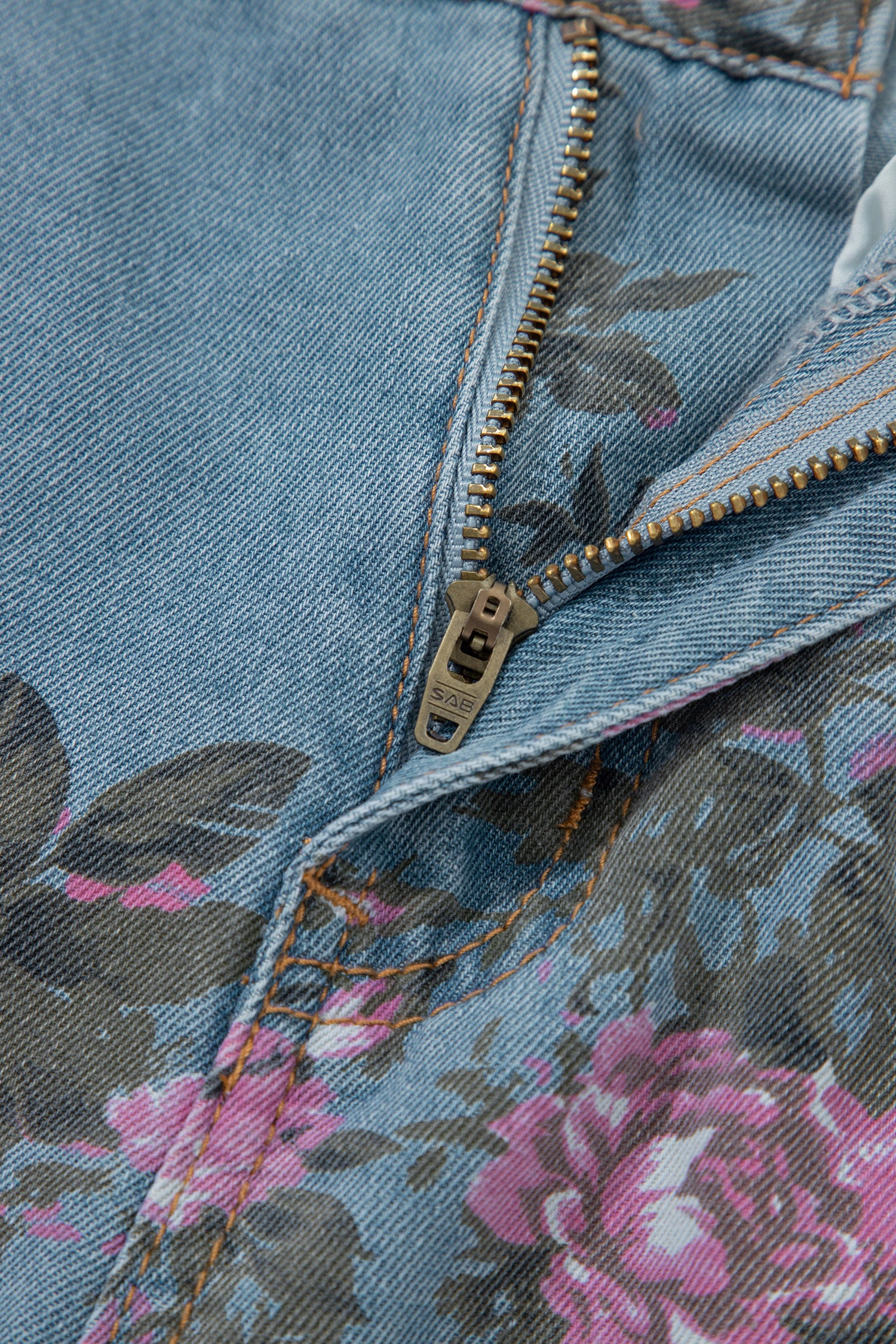 Floral Print Bootcut Jeans – Sky Blue Denim