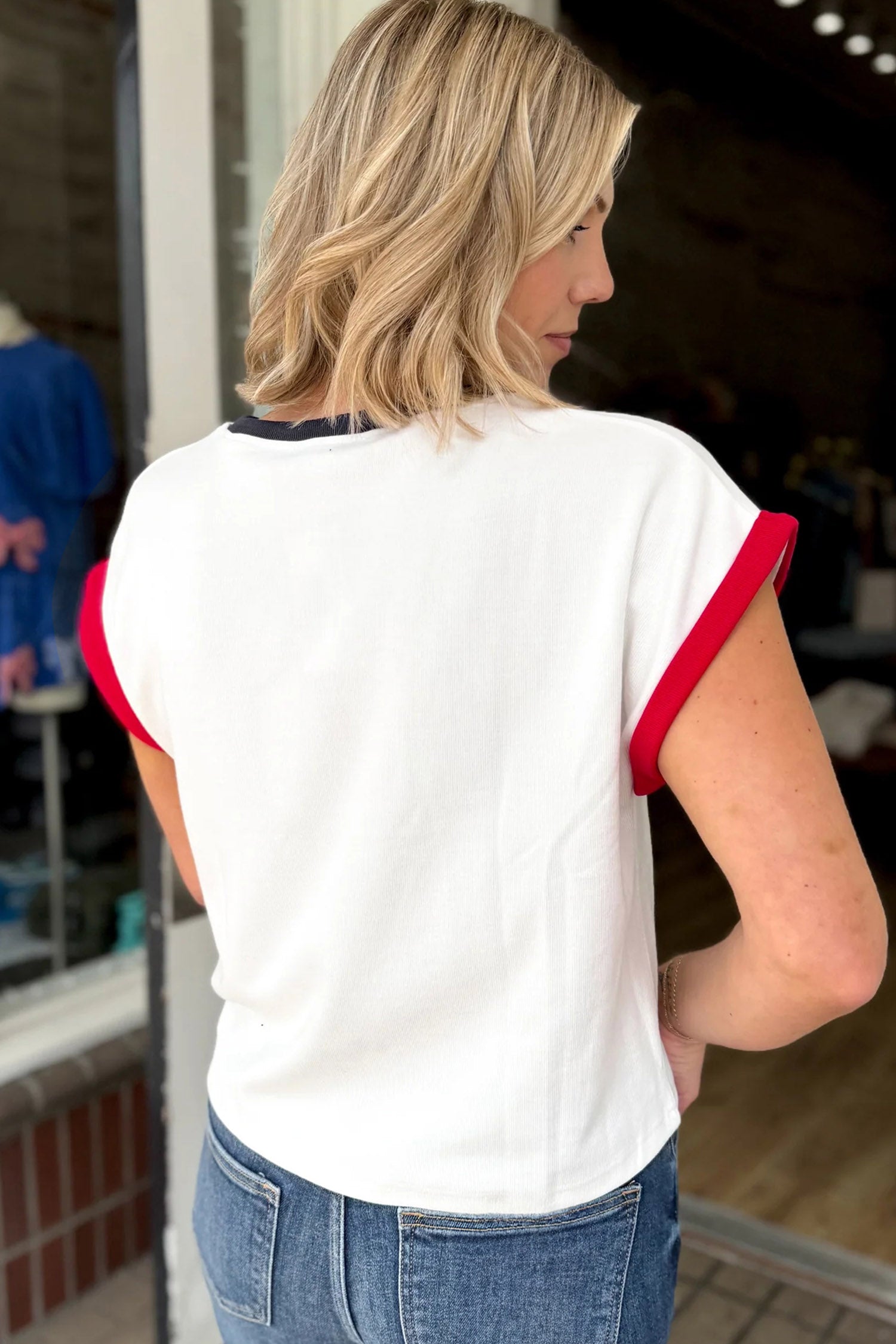 USA Sequin Colour Block Loose T-Shirt