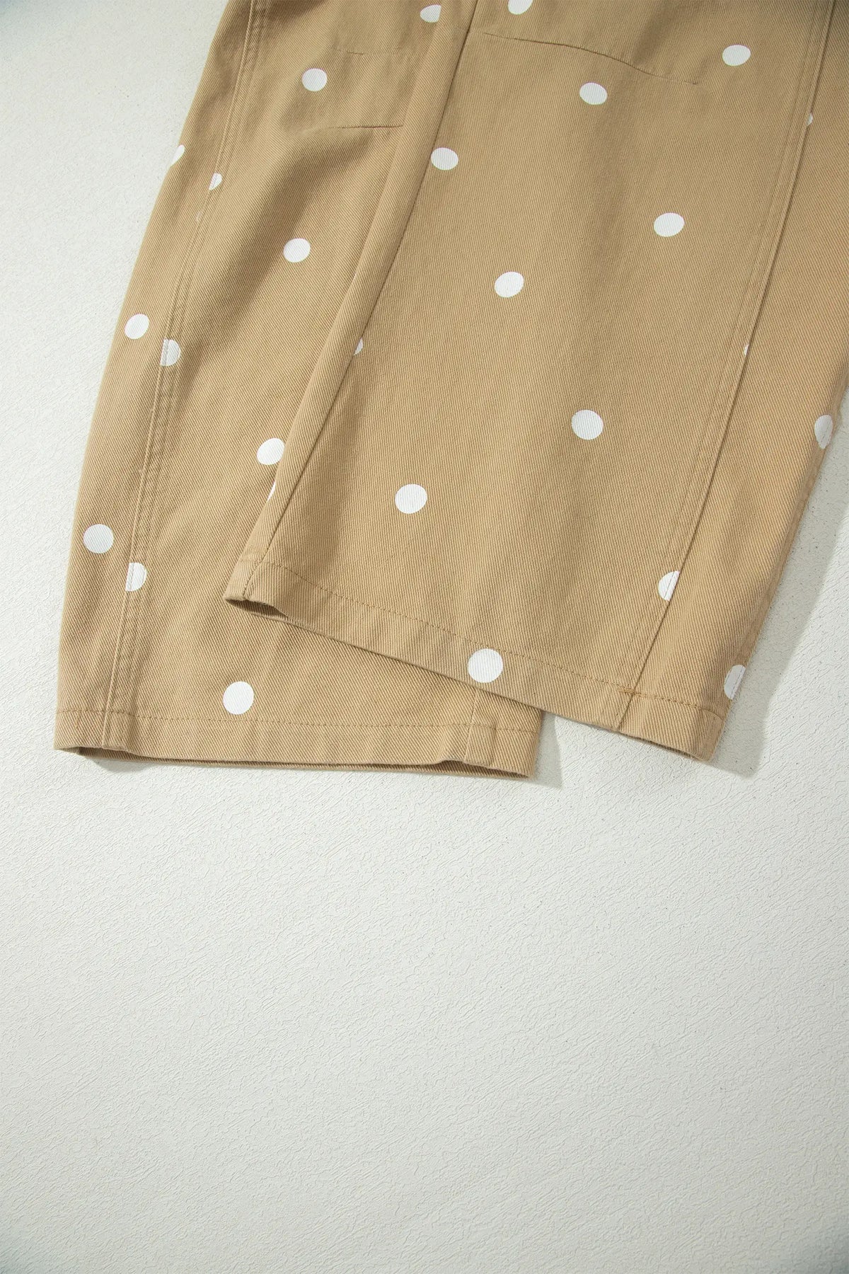 Polka Dot Print Bib Pocket Denim Barrel Overalls
