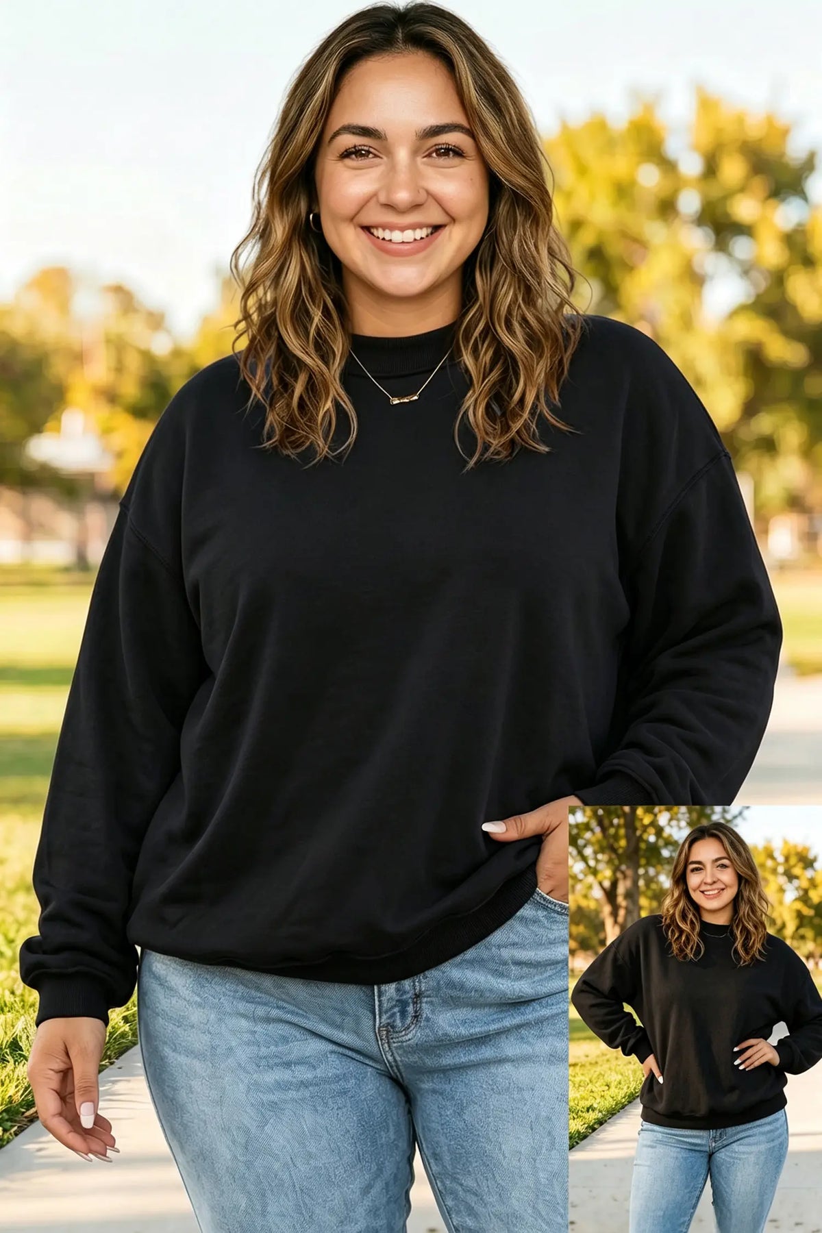 Exposed Seam Detail Reversible Double Wear Plus Size Sweatshirt