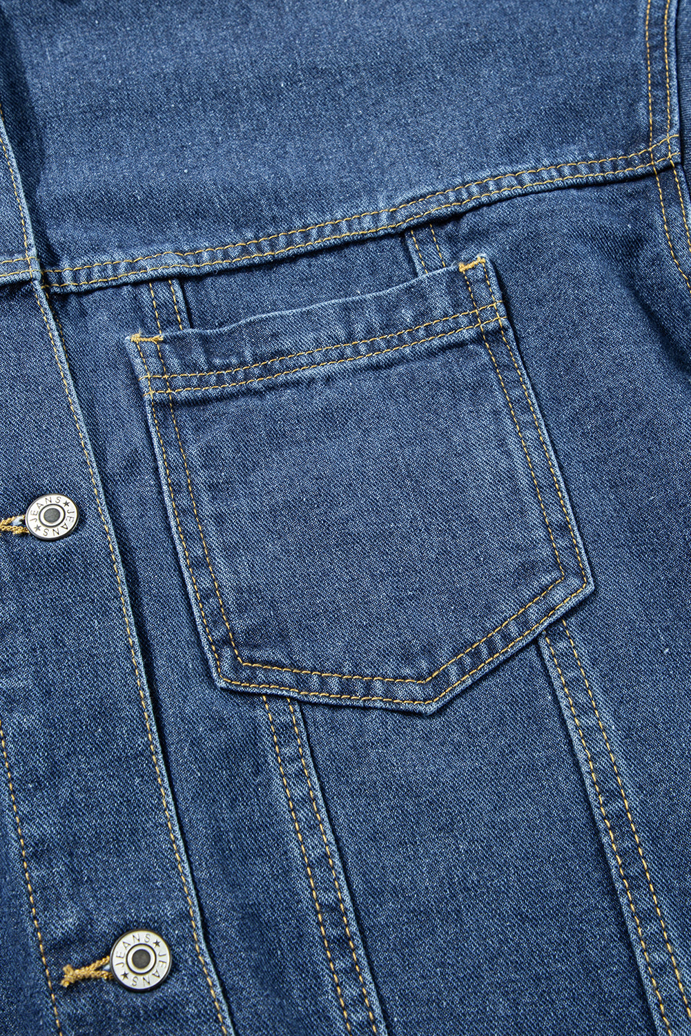 Dark Blue Washed Oversize Pocketed Denim Jacket Beagle Boutique Fashion Outlet