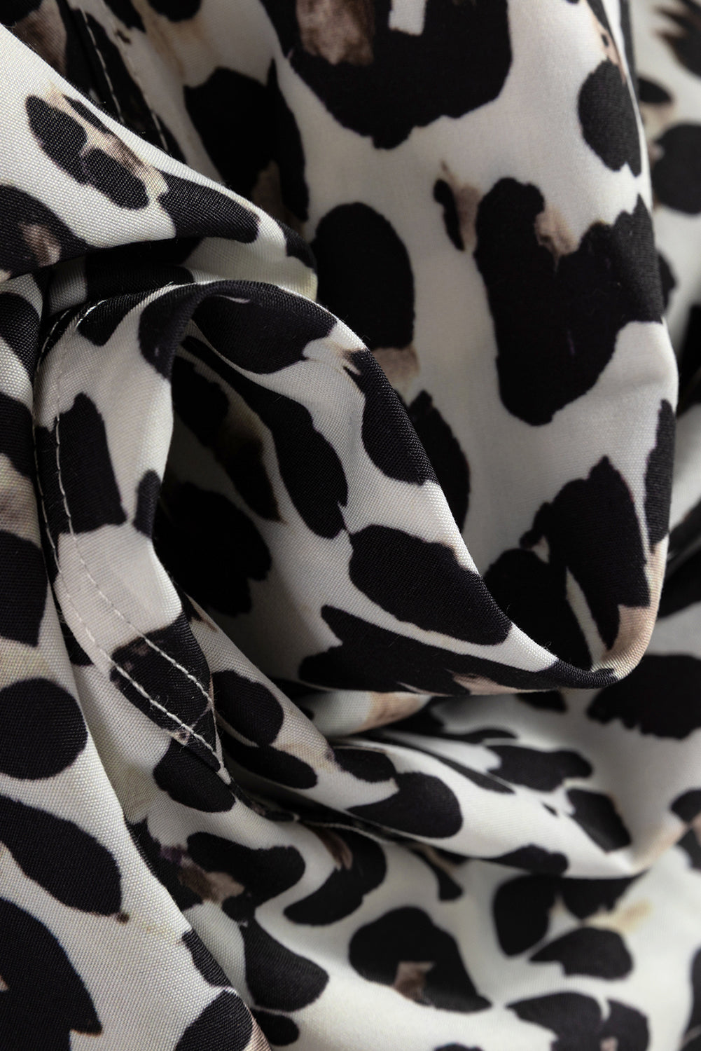 Button Striped Collar Leopard Print Long Sleeve Flared Dress - eAura