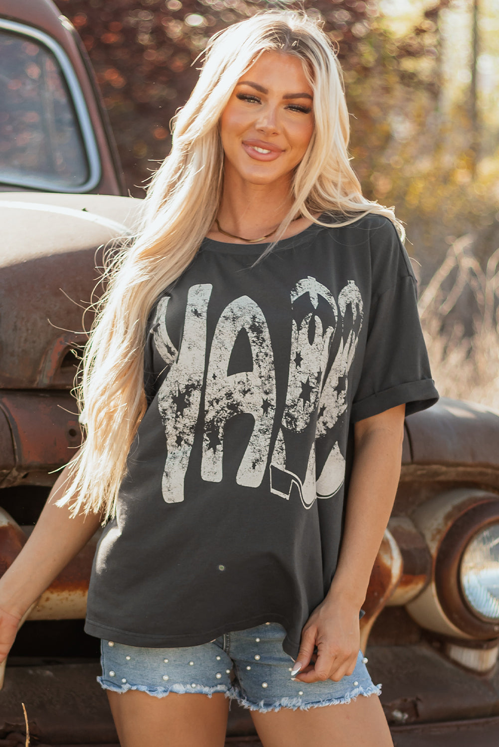Carbon Grey Vintage Yall Cowboy Boots Graphic Tee eAura