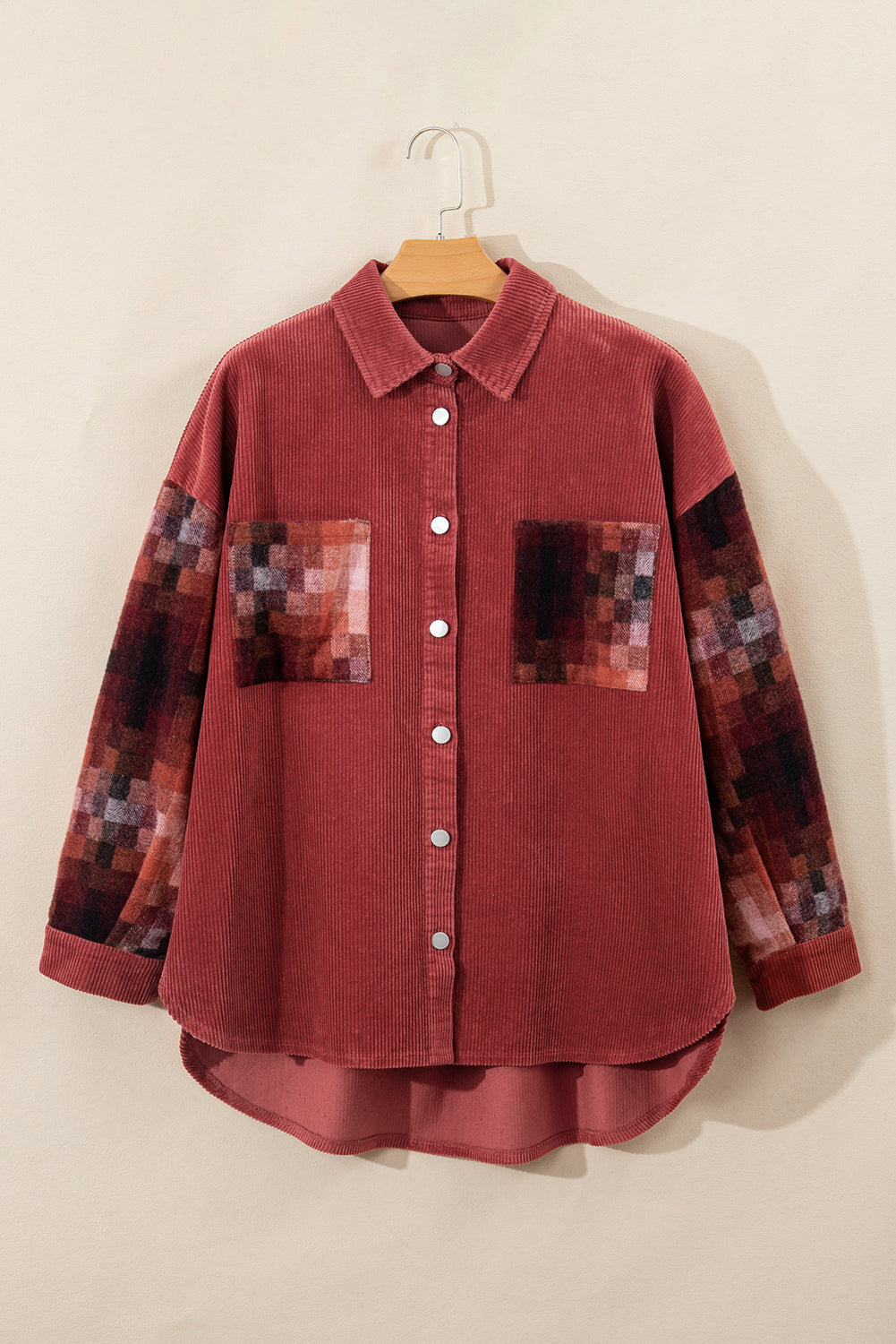 Gold Flame Checker Patchwork Raw Edge Oversized Corduroy Jacket eAura