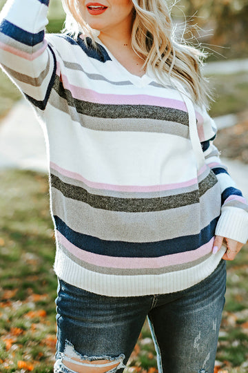 Stripe Plus Size Striped Hooded Knit Sweater BB Fashion Outlet