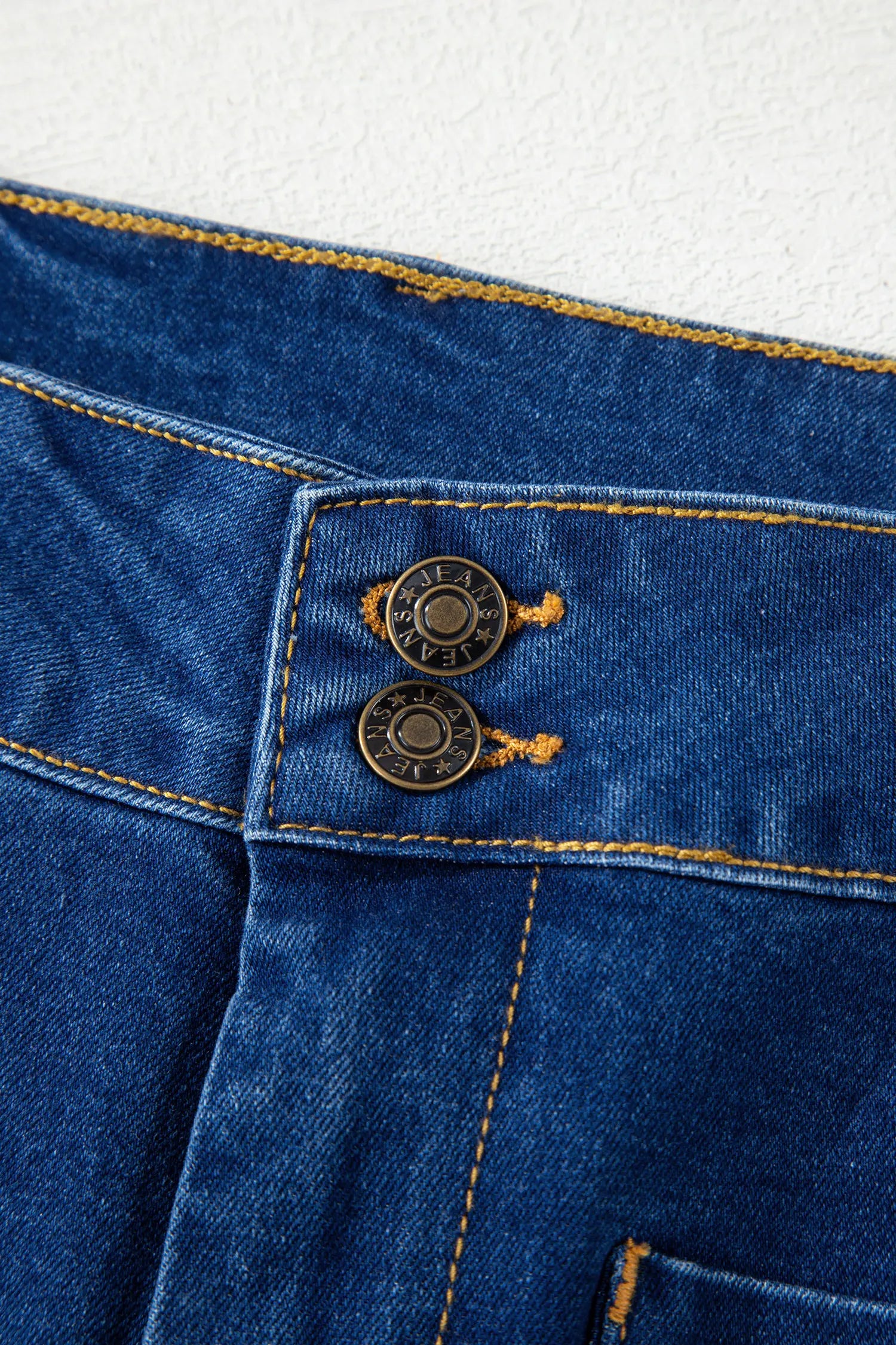 Sail Blue Hardware Decor Patched Pockets Wide Leg Denim Pants