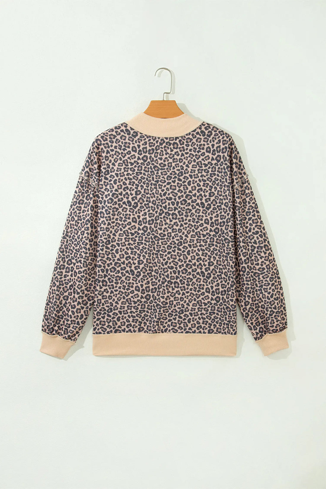 Leopard Print High Neck Long Sleeve Ribbed Cuffs Hem Sweatshirt – Multicolour
