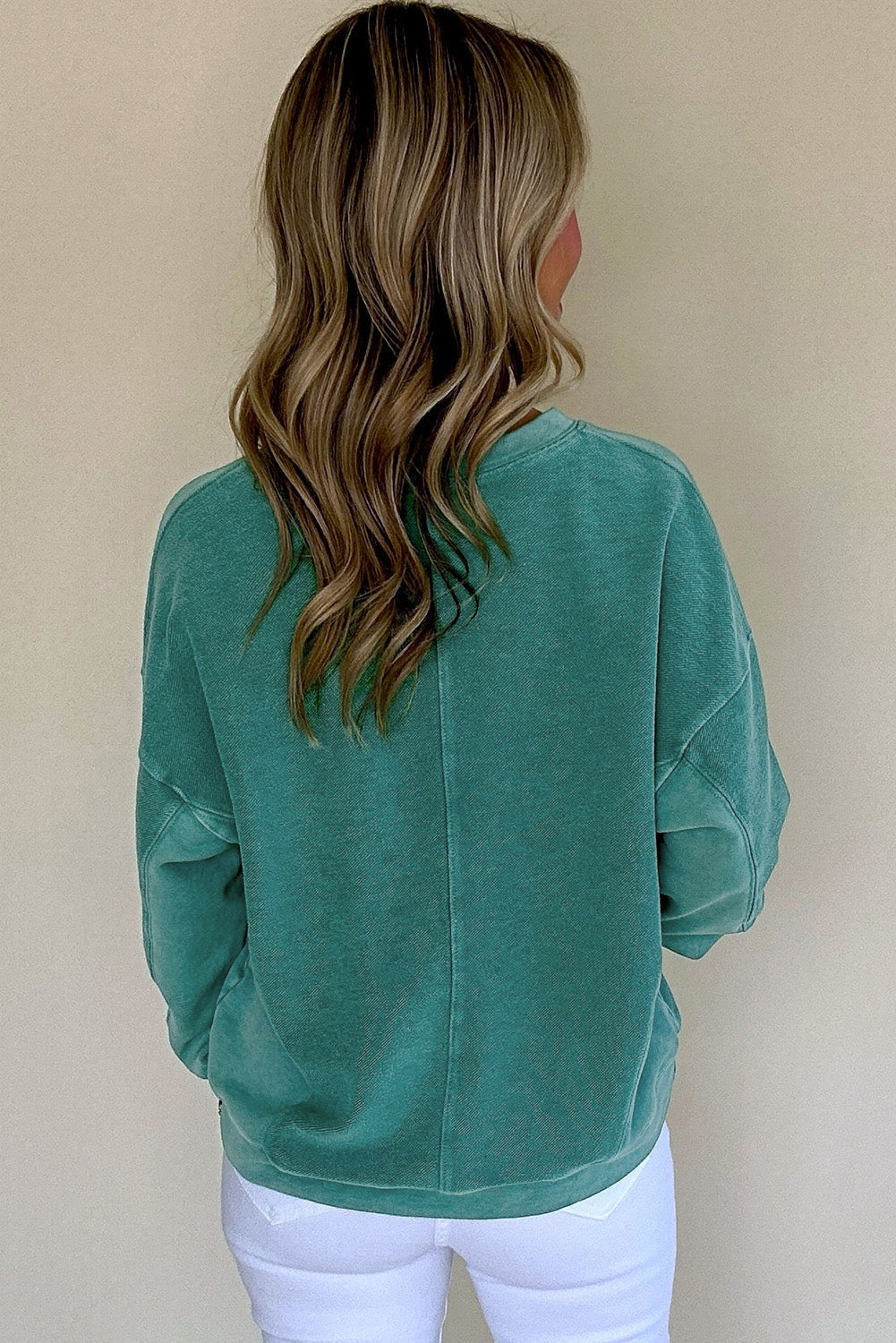 Skobeloff Solid Colour Notched Neck Drop Shoulder Sweatshirt eAura