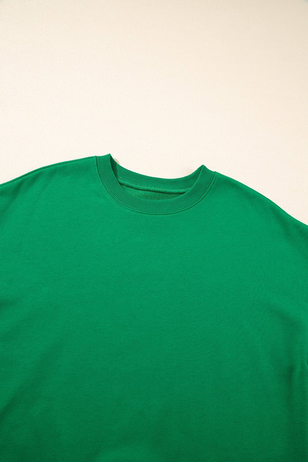 Dark Green Solid Classic Crewneck Pullover Sweatshirt eAura