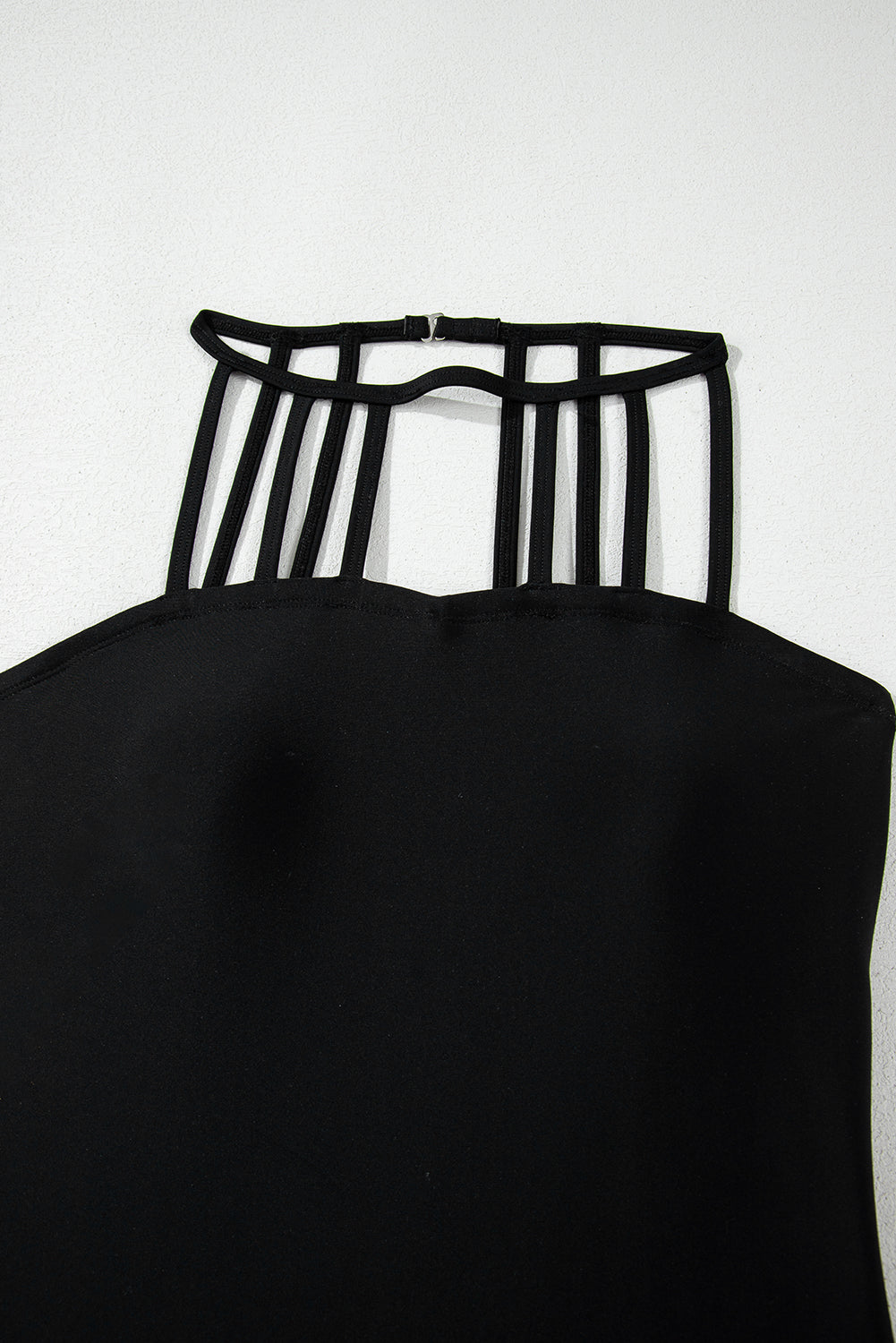 Black Sleeveless Strappy Halter Neck One Piece Swimsuit eAura