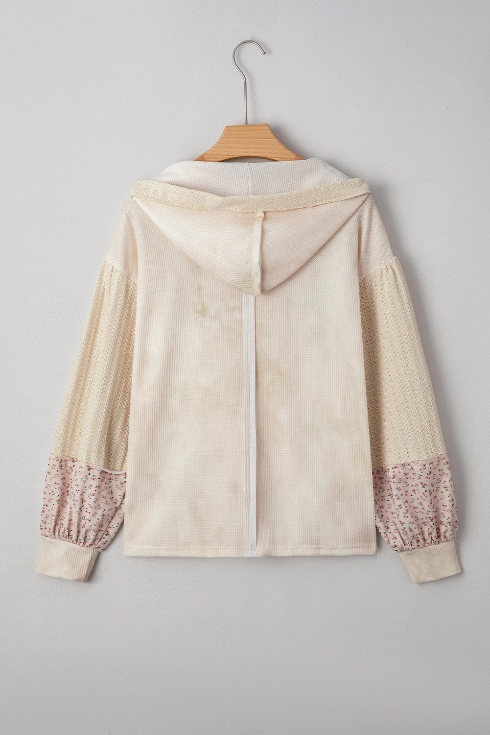 Floral Patched Waffle Textured V-Neck Casual Hoodie - eAura