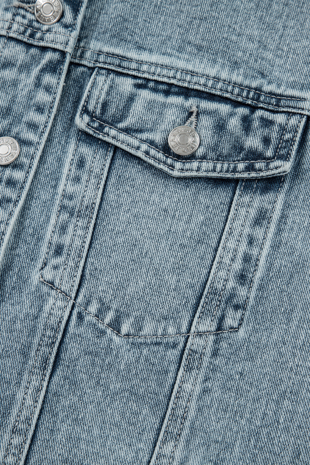 Button Flap Pocket Frayed Detail Denim Vest eAura