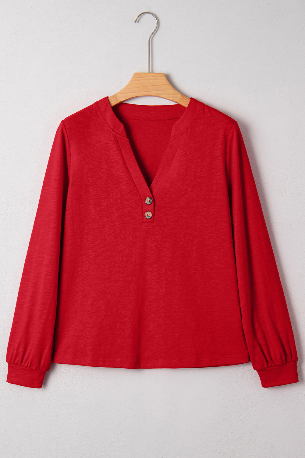 Button V-Neck Long Sleeve Top - eAura