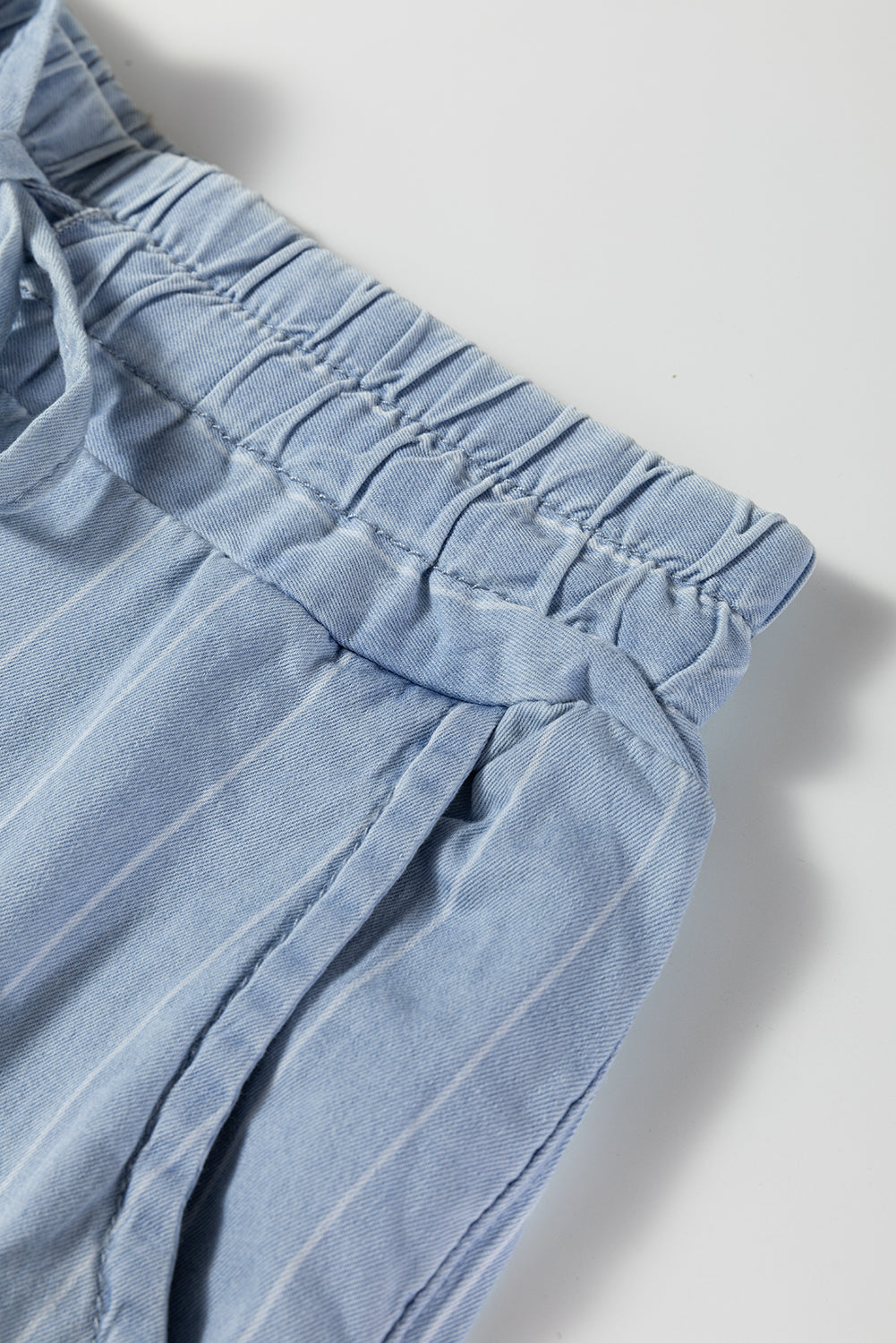 Stripe Chambray Wide Leg Tied Elastic Waist Trousers - eAura