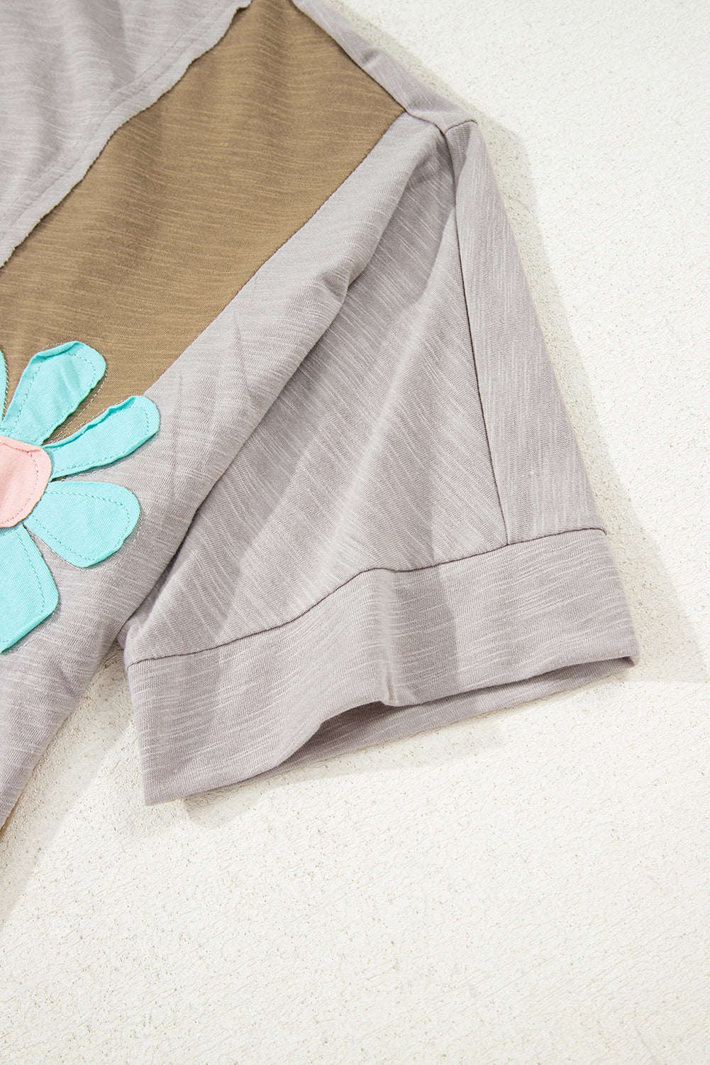 Flower Patched Exposed Seam Bracelet Sleeve Oversized T-Shirt - eAura