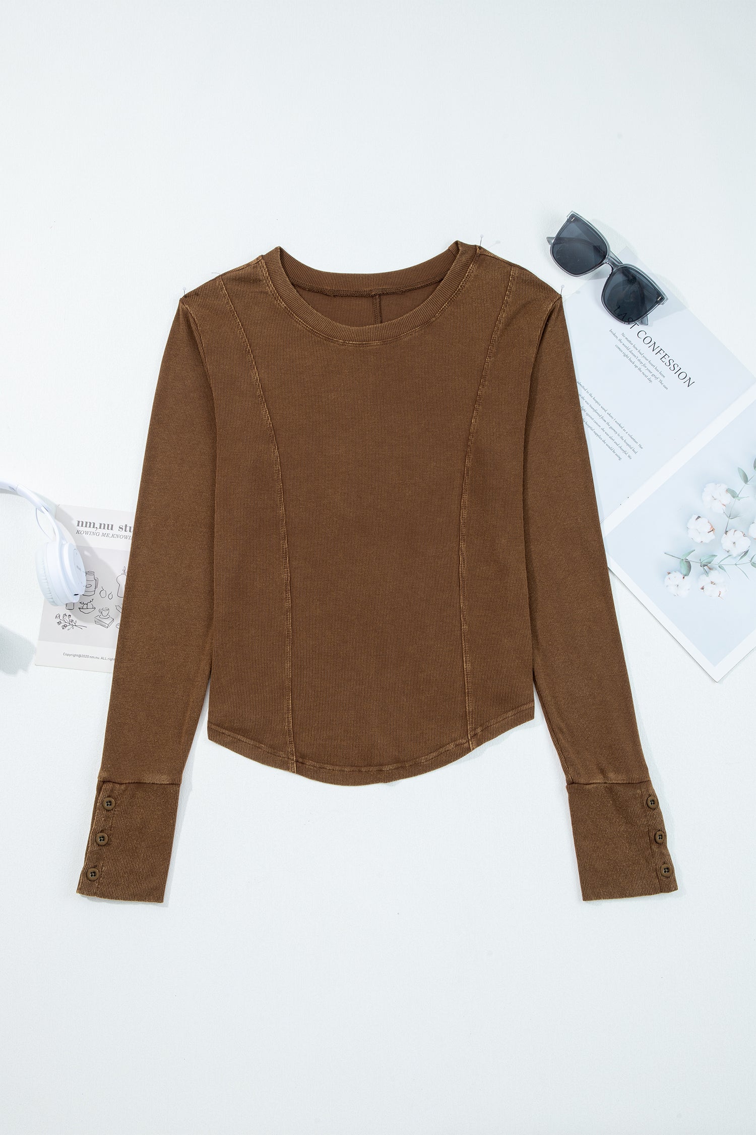 Exposed Seam Ribbed Long Sleeve Top