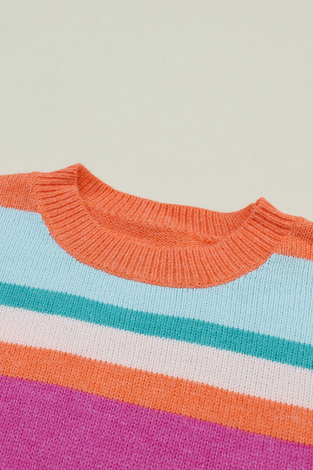 MultiColour Striped Knit Drop Shoulder Puff Sleeve Sweater eAura