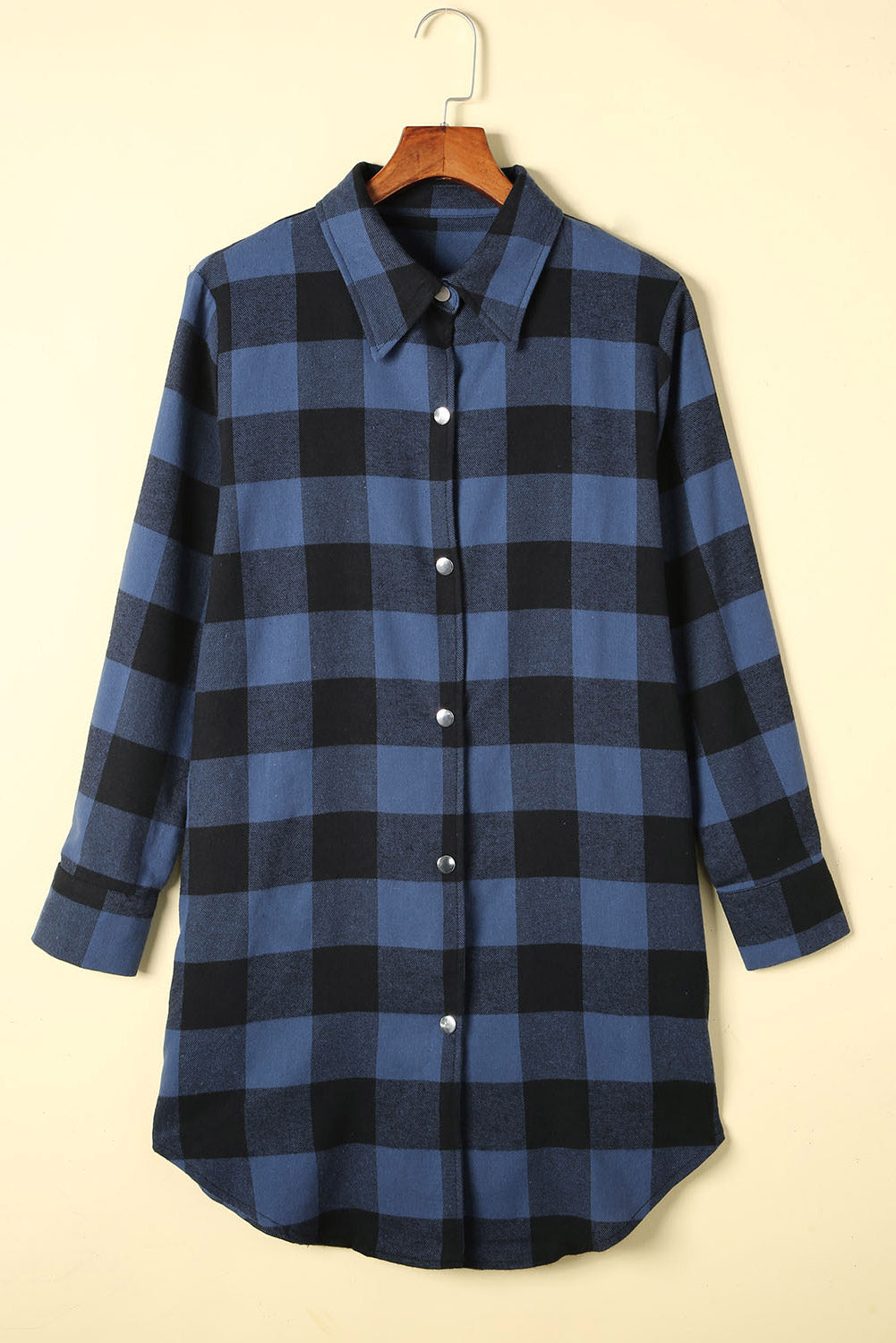 Black Turn-down Collar Plaid Shirt Coat eAura