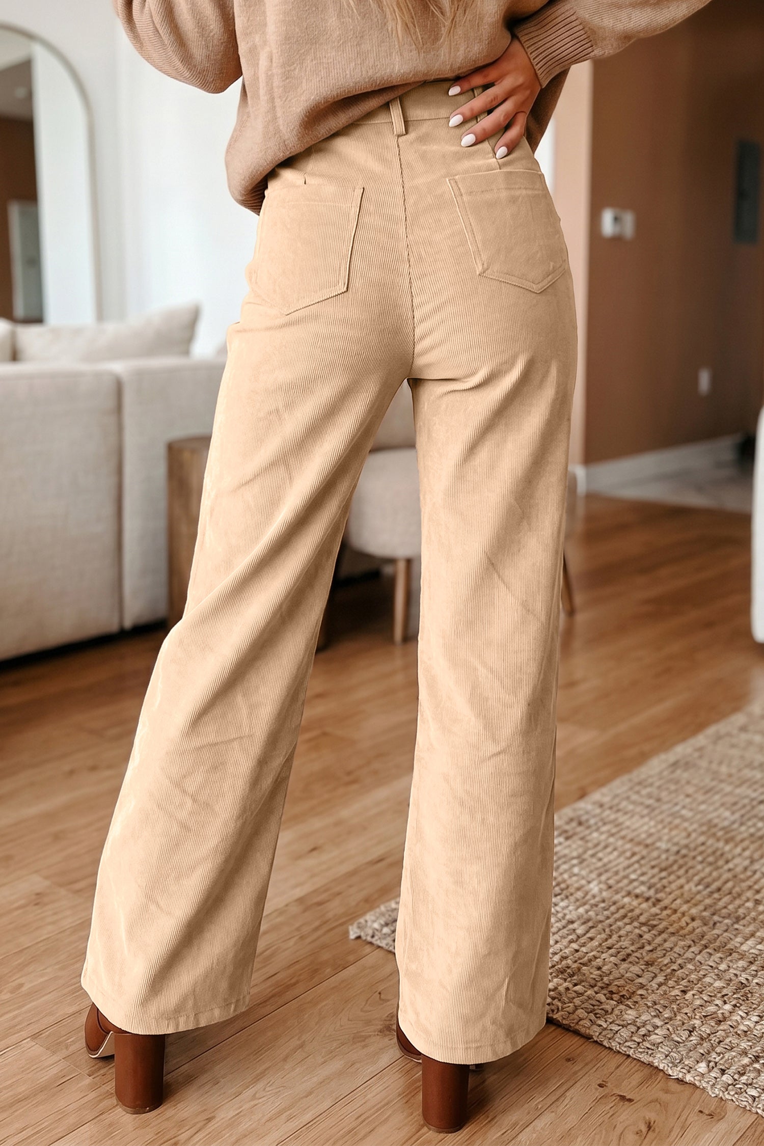 Corduroy Side Panel Colorblock Straight Leg Pants – Smoke Gray