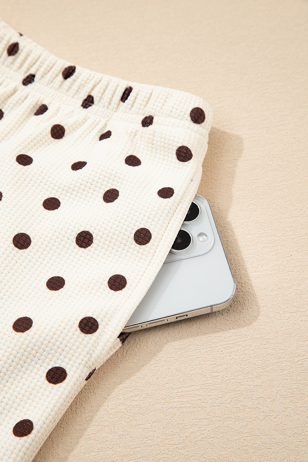 White Polka Dot Print Long Sleeve Top and Drawstring Bottoms Pyjamas eAura