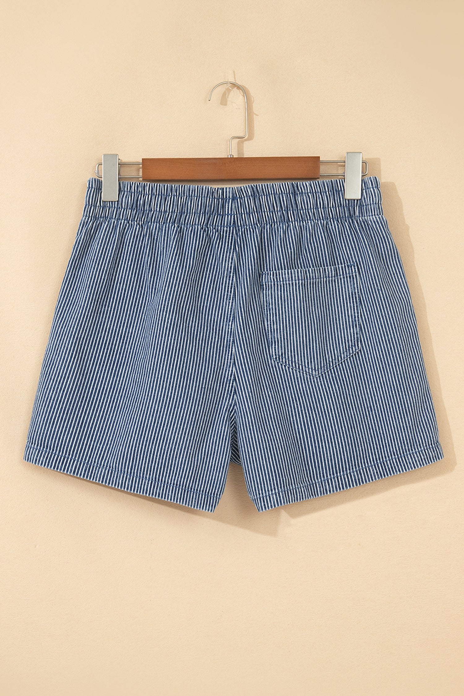 Drawstring Elastic Waist Casual Denim Shorts – Sky Blue Stripe
