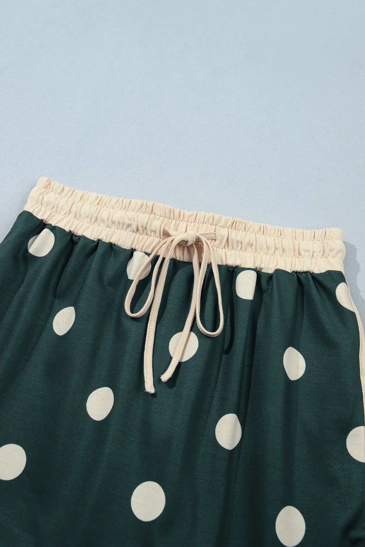 Polka Dot Print Colour Block Trim Baggy Pullover Drawstring Skirt 2pcs Set – Green