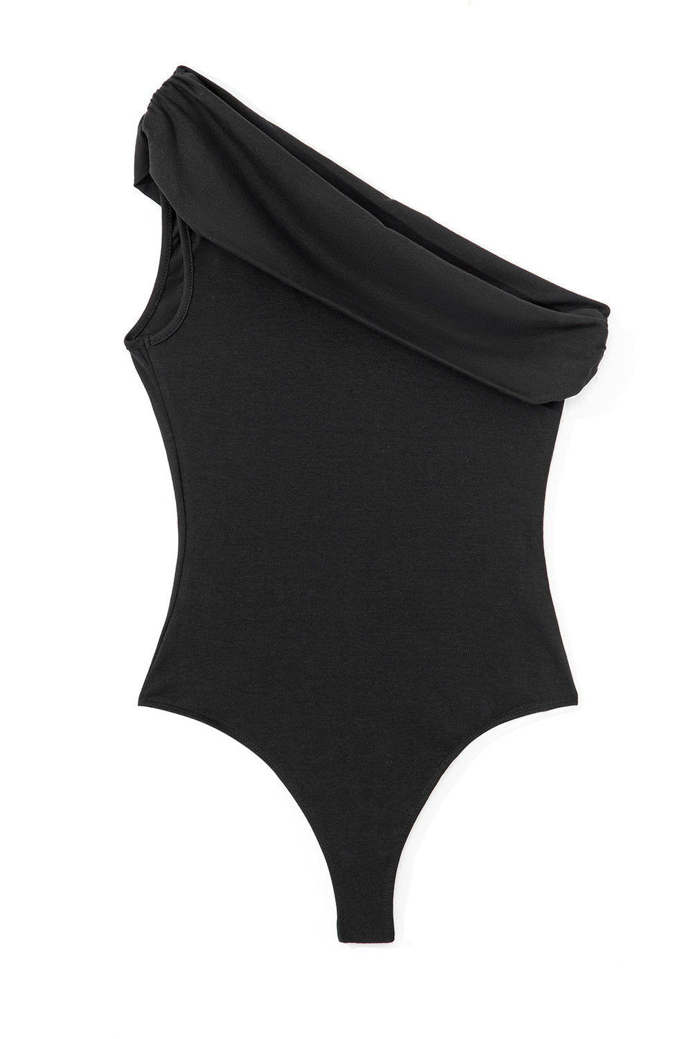 Black Solid Colour Pleated One Shoulder Bodysuit eAura