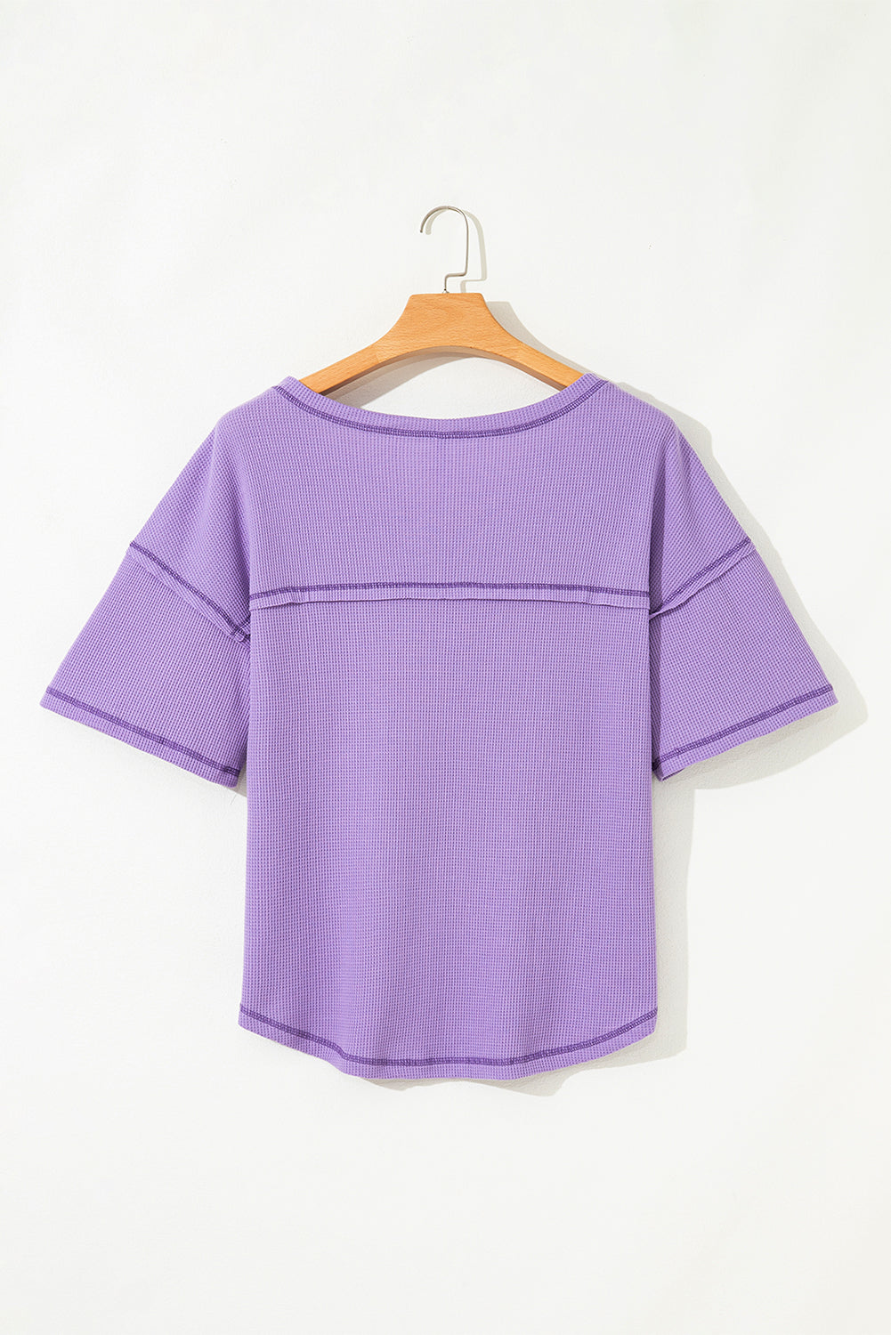 Exposed Seam Half Sleeve Knitted V-Neck Textured Top eAura