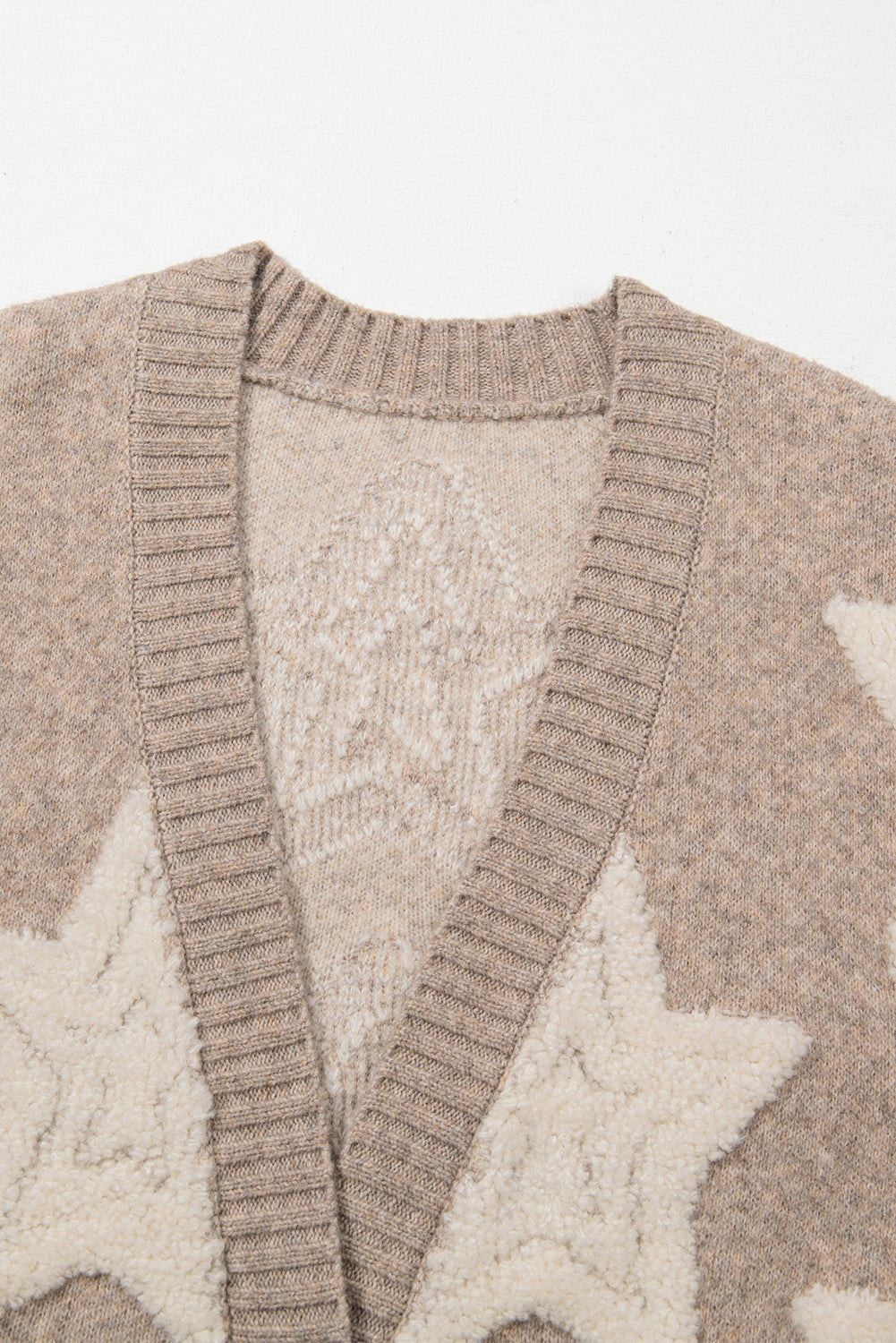 Sherpa Star Pattern Textured Sweater Cardigan with Pockets eAura