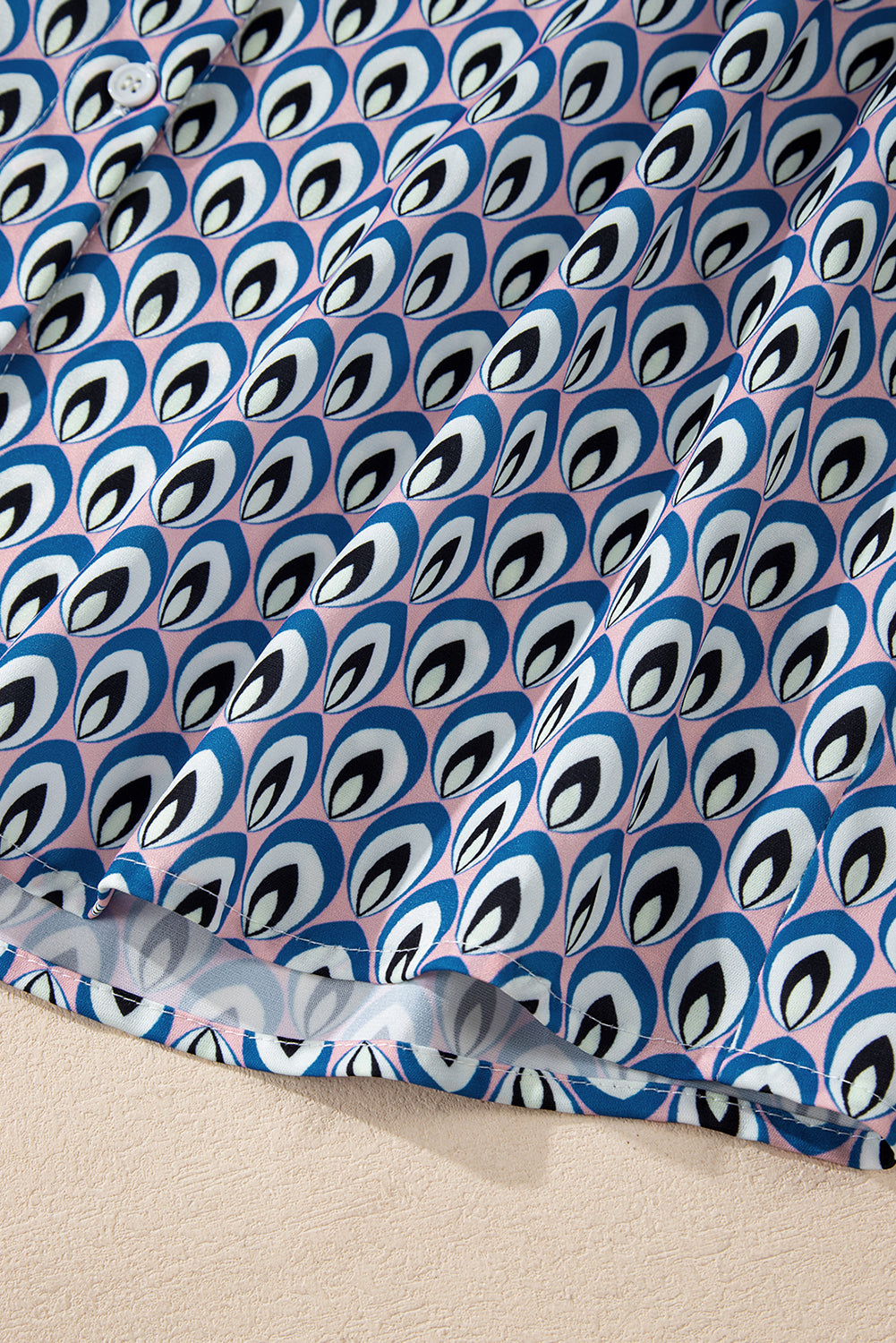 Abstract Print Shirred Cuff Buttoned Oversized Shirt – Blue