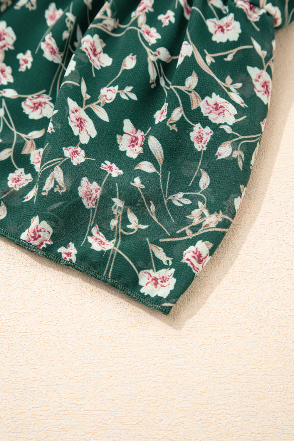 Green Smocked Square Neck Puff Short Sleeve Floral Dress eAura