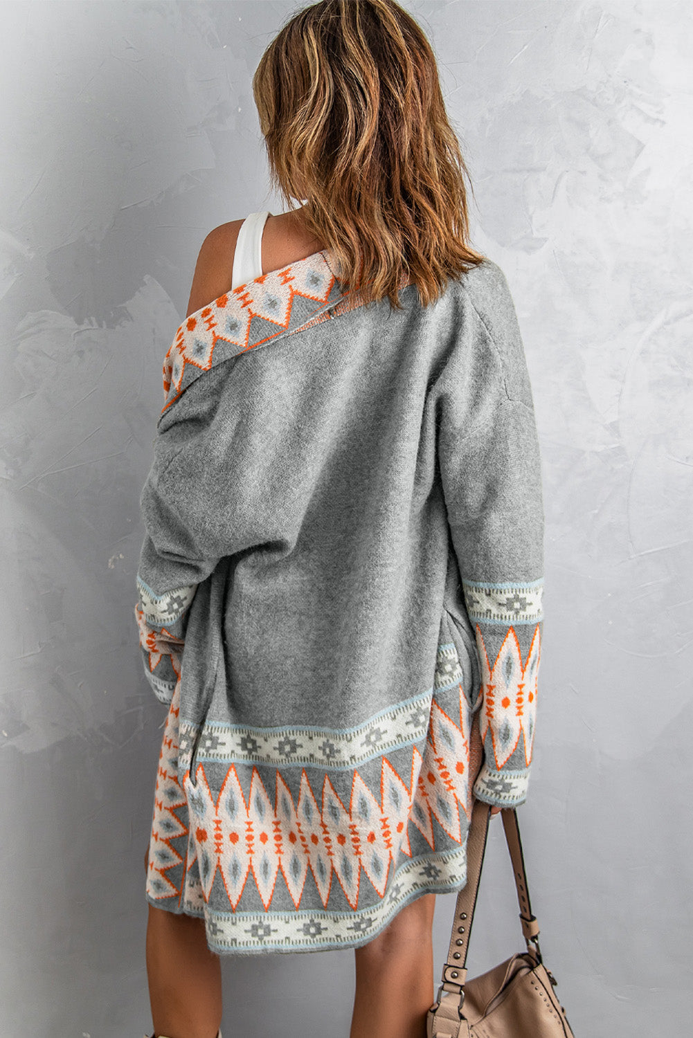 Aztec Print Open Front Knitted Cardigan BB Fashion Outlet