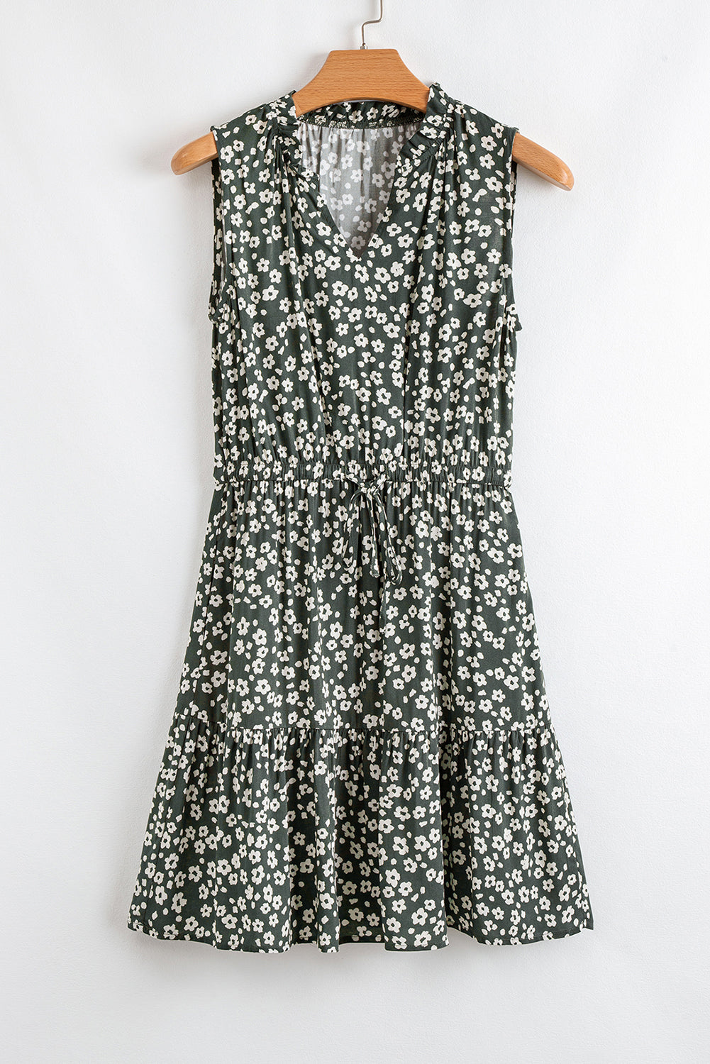 Boho Floral Print V-Neck Knot Waist Sleeveless Dress