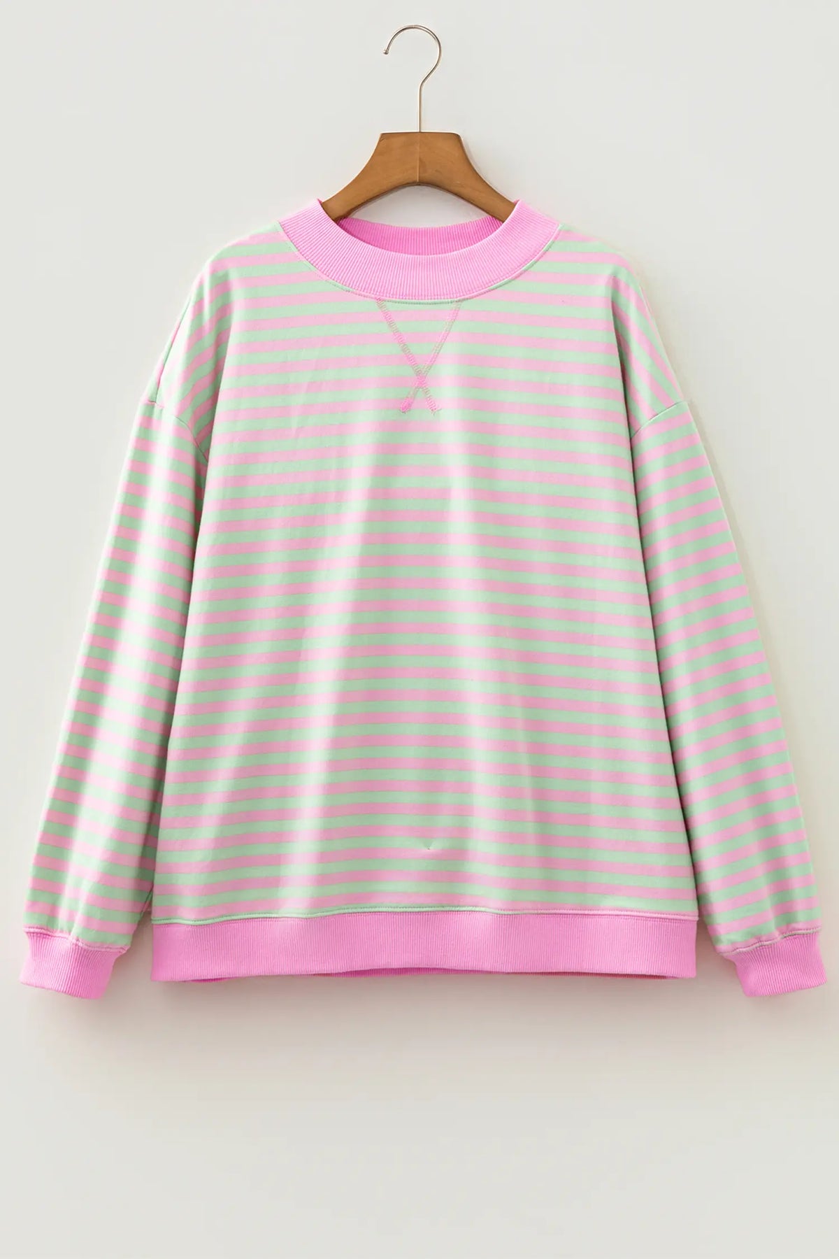Green Stripe Striped Stand Neck Long Sleeve Sweatshirt